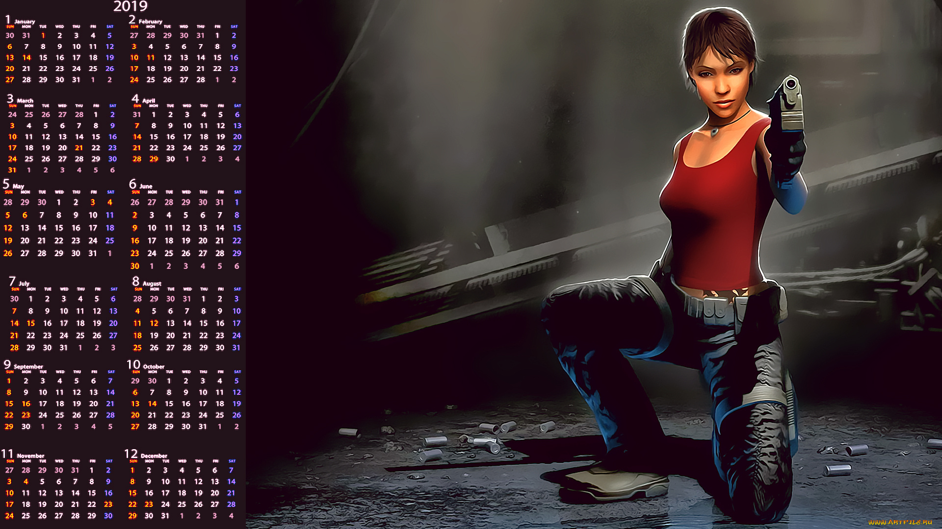 календари, видеоигры, девушка, оружие