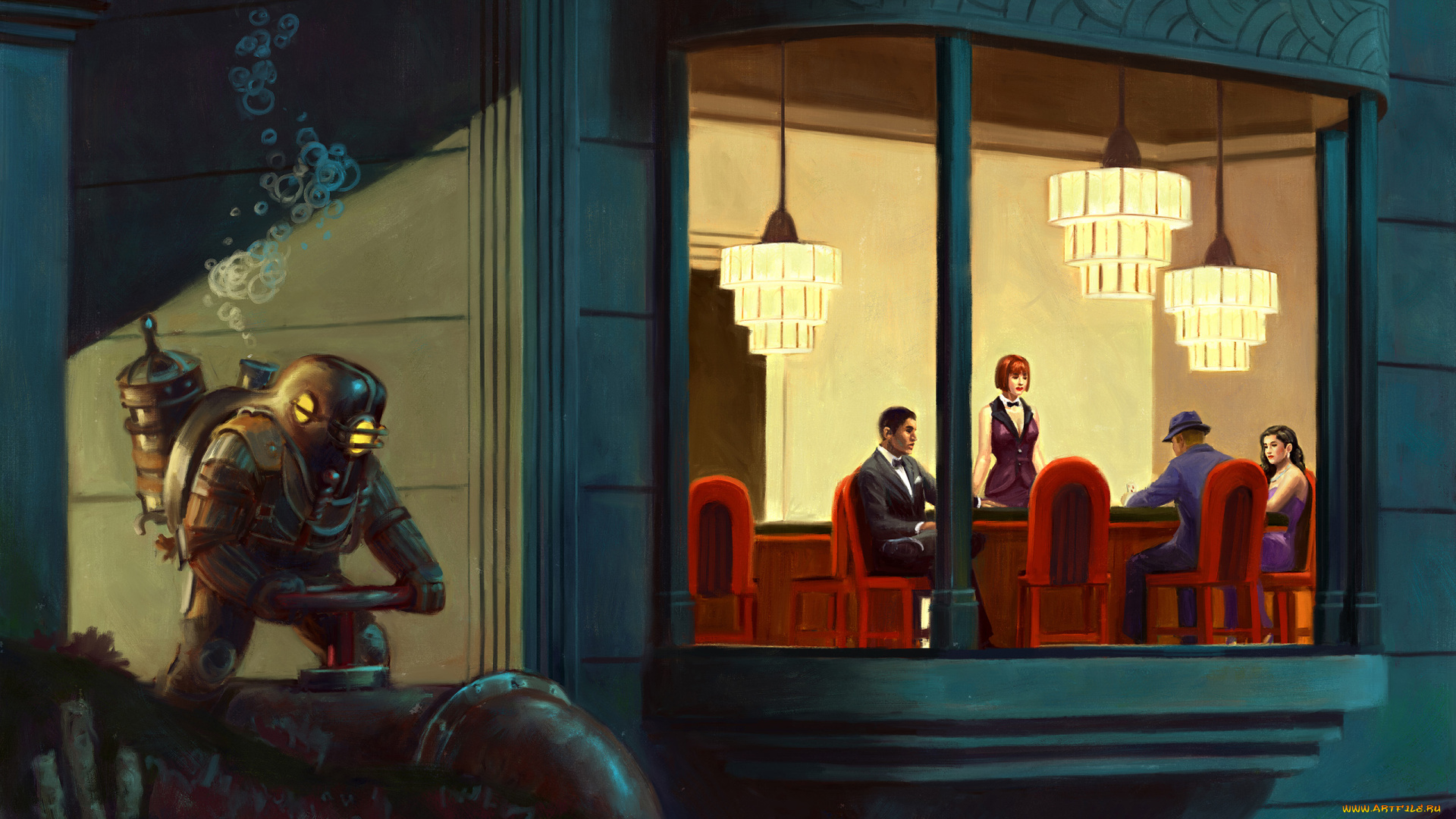 bioshock, видео, игры, водолаз, люди, окно