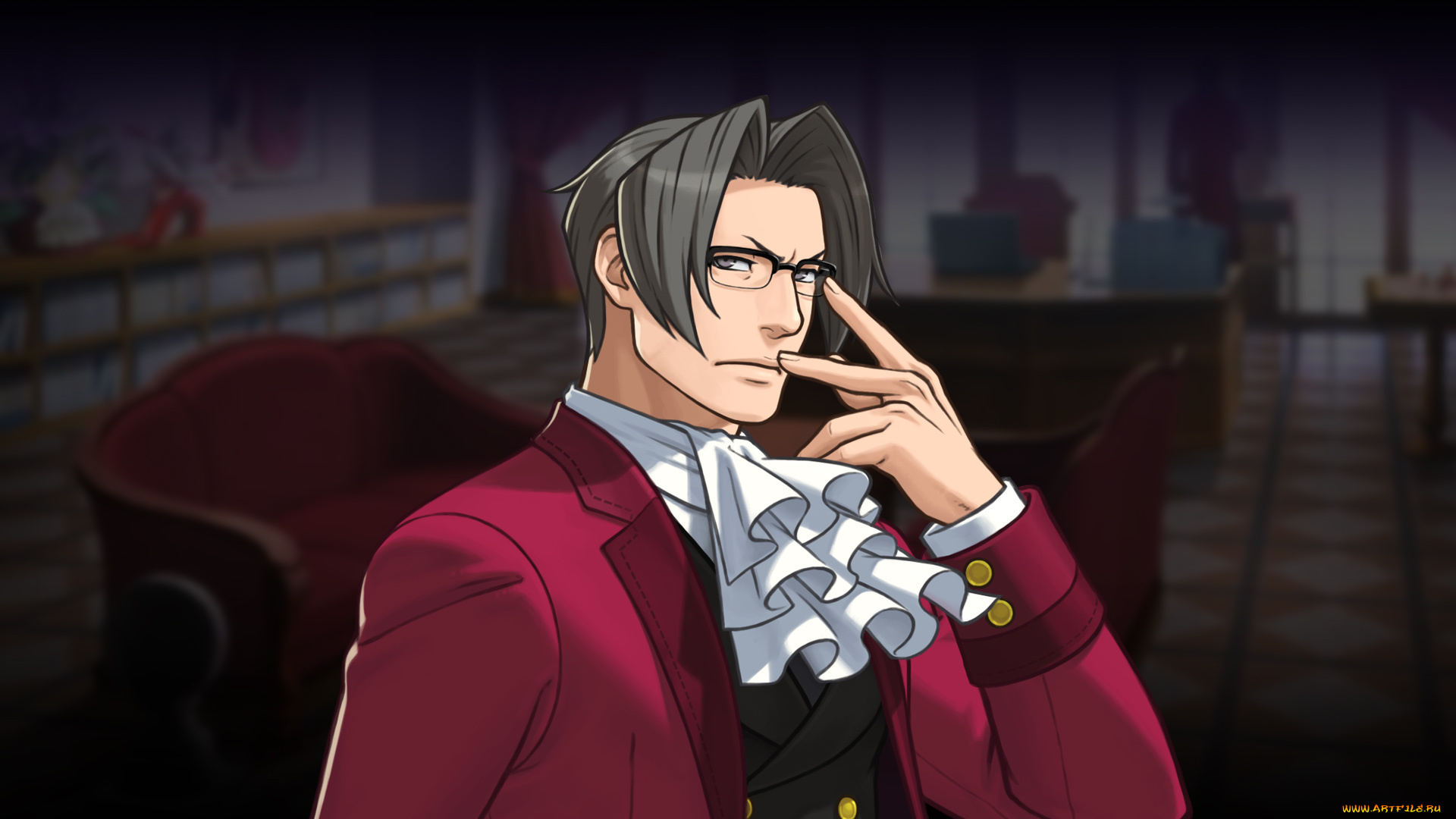 видео, игры, ace, attorney, , investigations, -, miles, edgeworth, персонаж, очки, кабинет