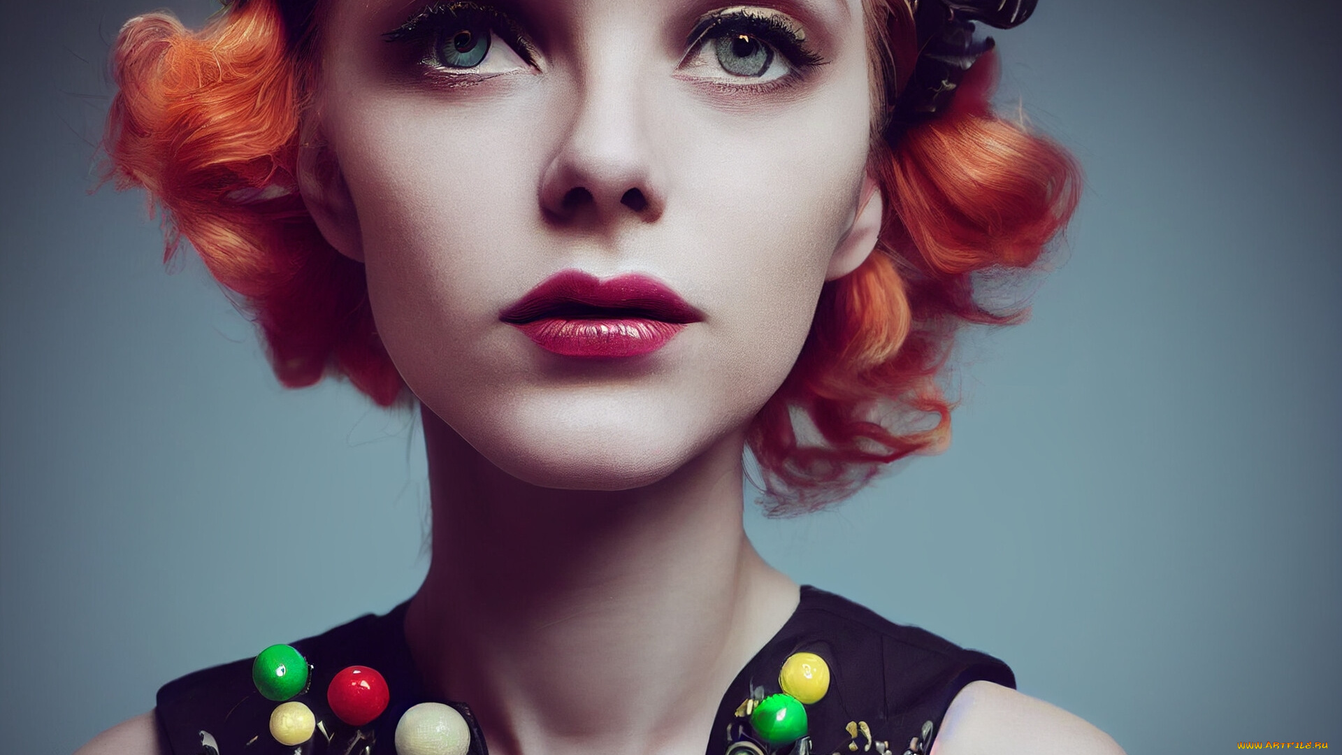 девушки, -, лица, , портреты, рыжие, волосы, портрет