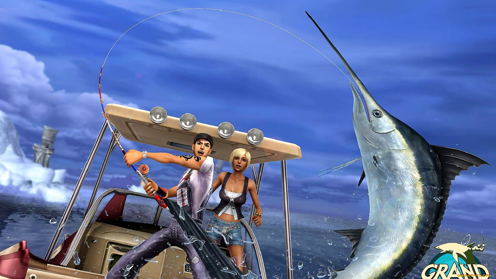 видео, игры, grand, mer, парень, девушка, море, катер, рыба