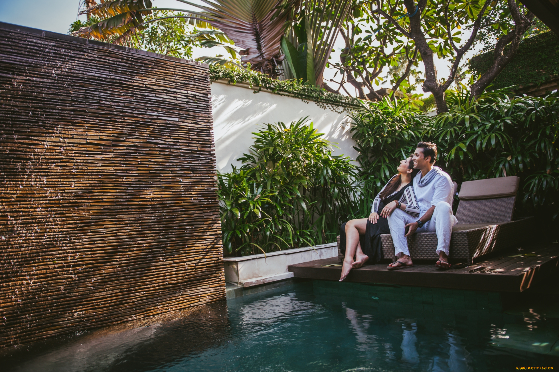 разное, мужчина, женщина, пара, бассейн, сад