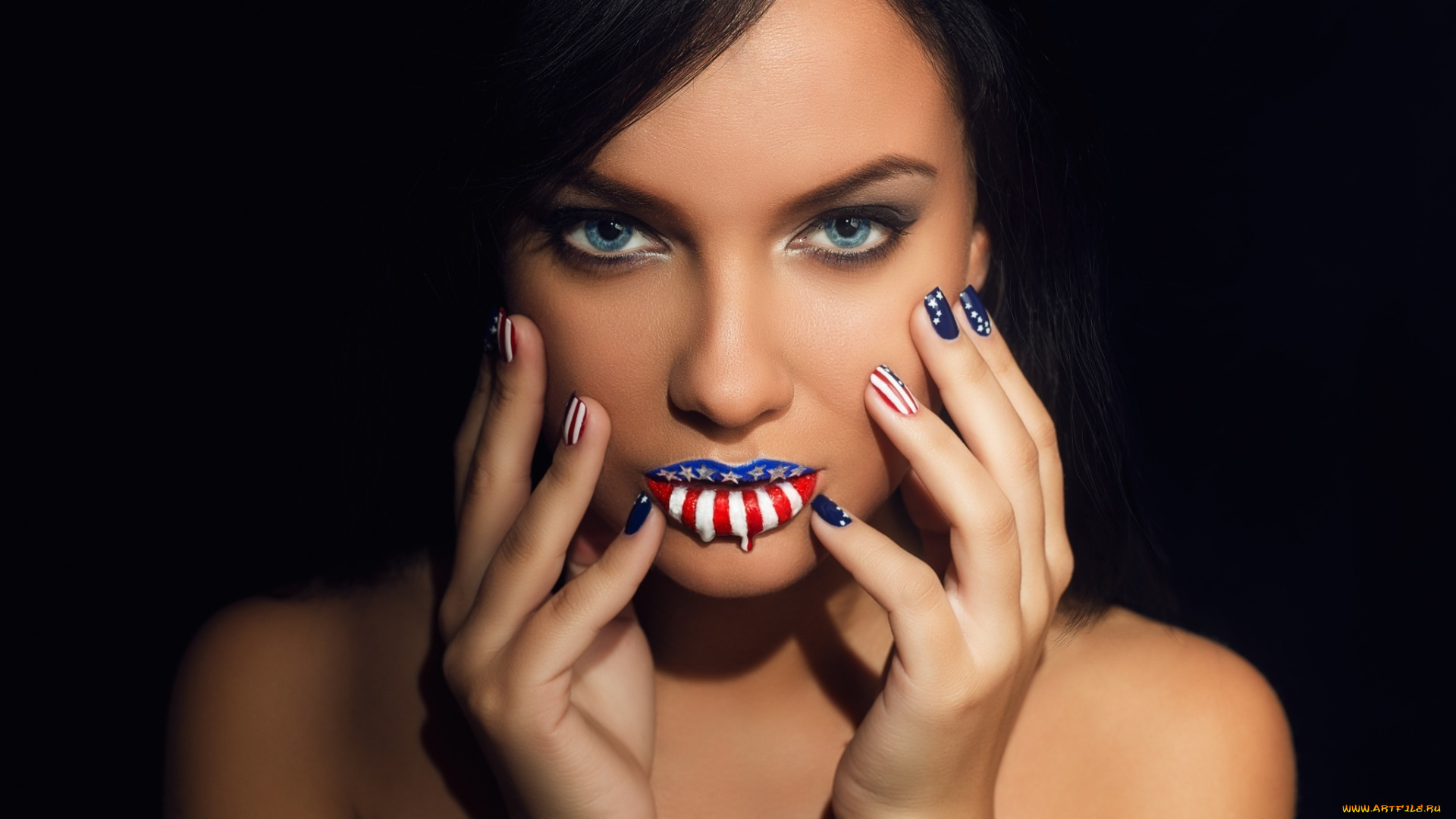 девушки, -, лица, , портреты, брюнетка, жест