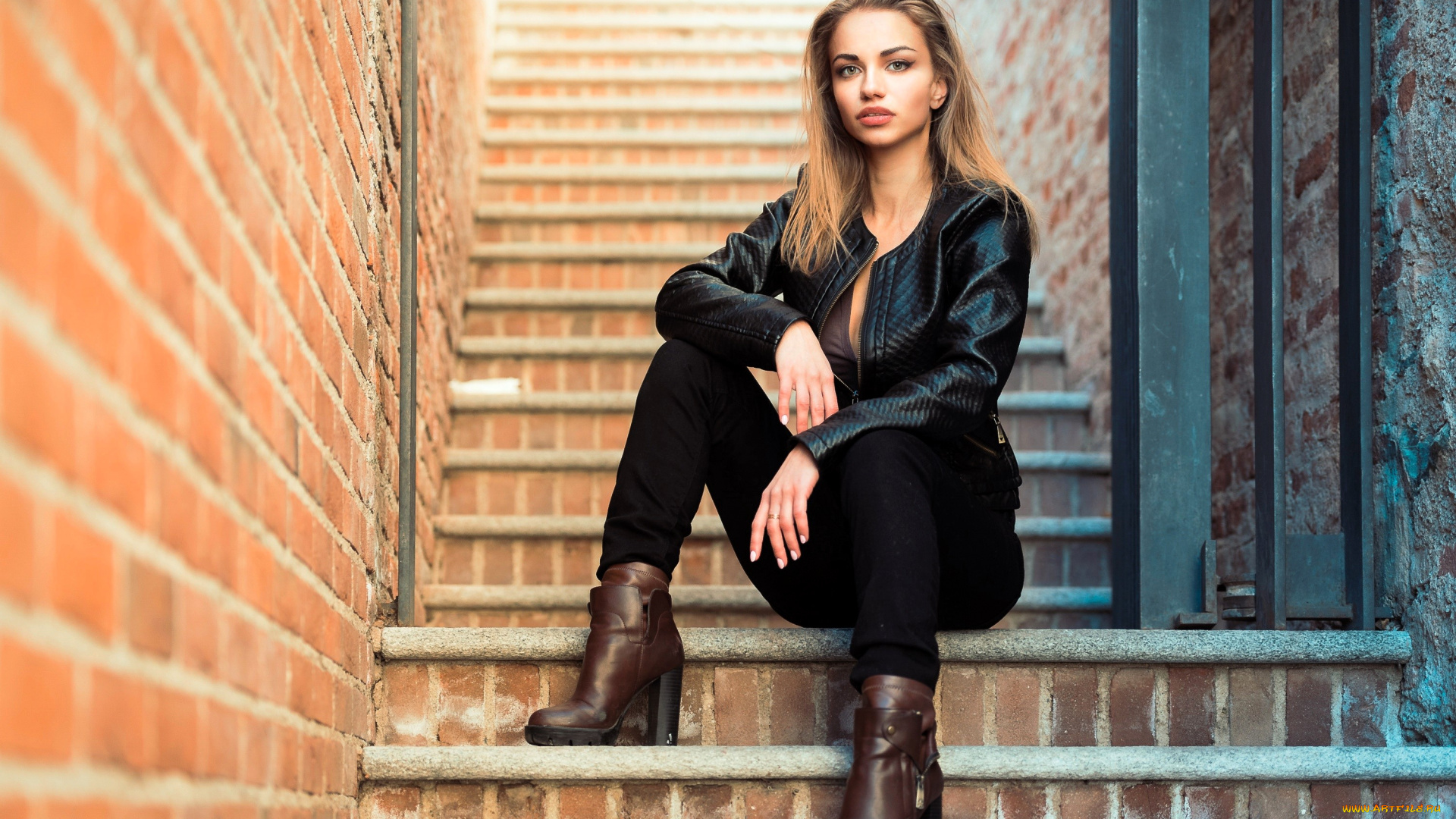 анастасия, фильченко, девушки, -, блондинки, , светловолосые, блондинка, куртка, брюки, ботинки, лестница