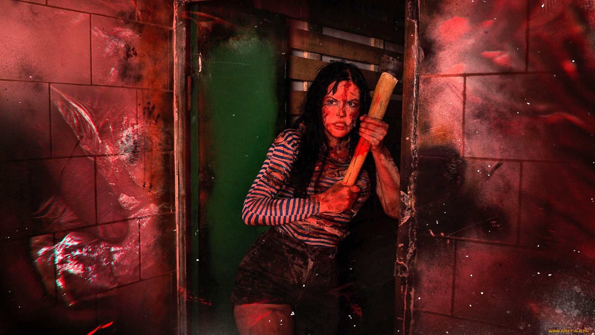 девушки, алиса, арефьева, образ, косплей, наряд, грязь, кровь, тельняшка, дубина, шорты