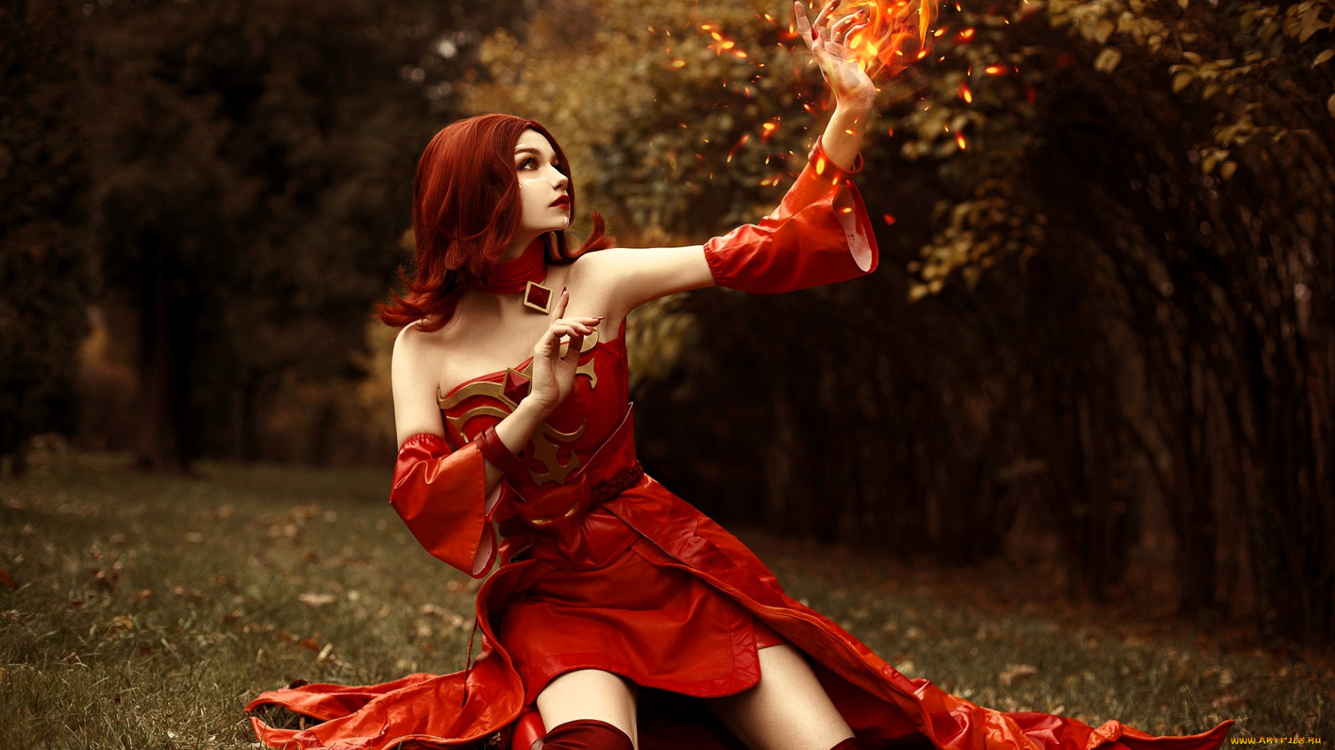 девушки, tenletters, образ, косплей, наряд, костюм, лес, осень, магия, поляна