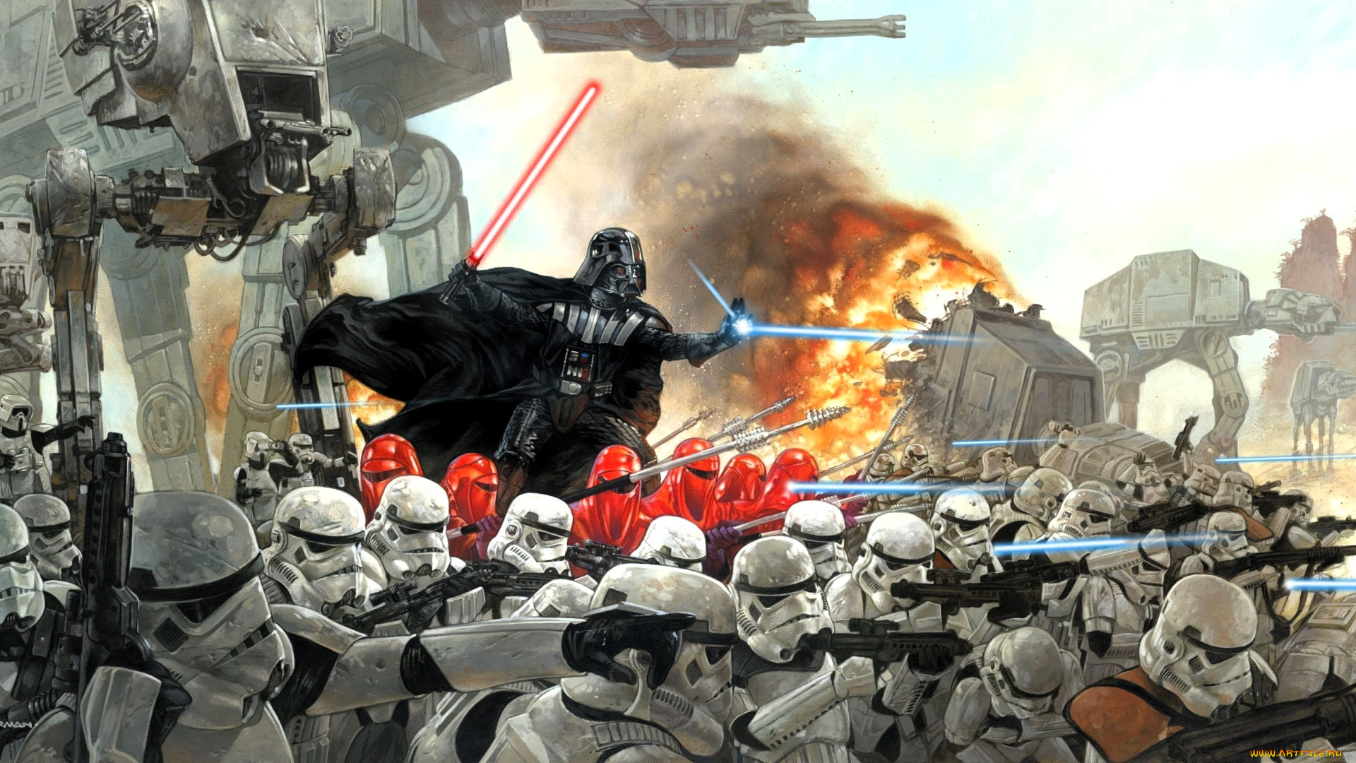 фэнтези, _star, wars, империя, бой, роботы, штурмовики, мечи, дарт, вейдер