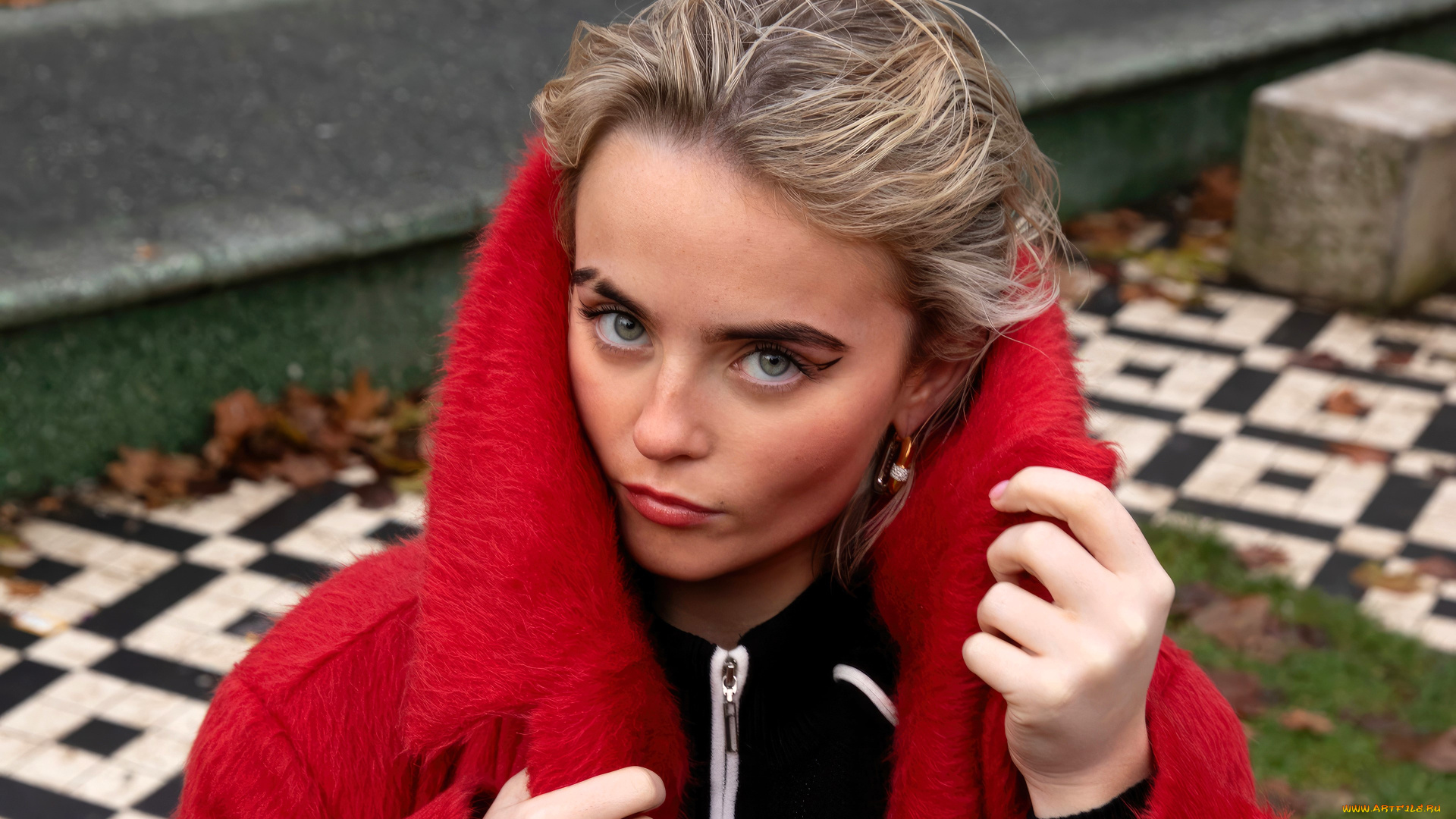 millie, gibson, девушки, блондинка, лицо, пальто