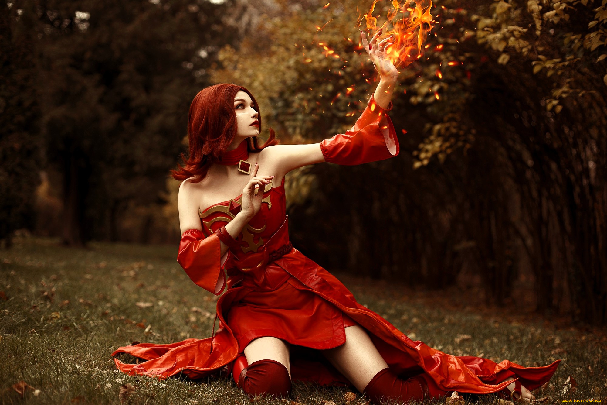 девушки, tenletters, образ, косплей, наряд, костюм, лес, осень, магия, поляна