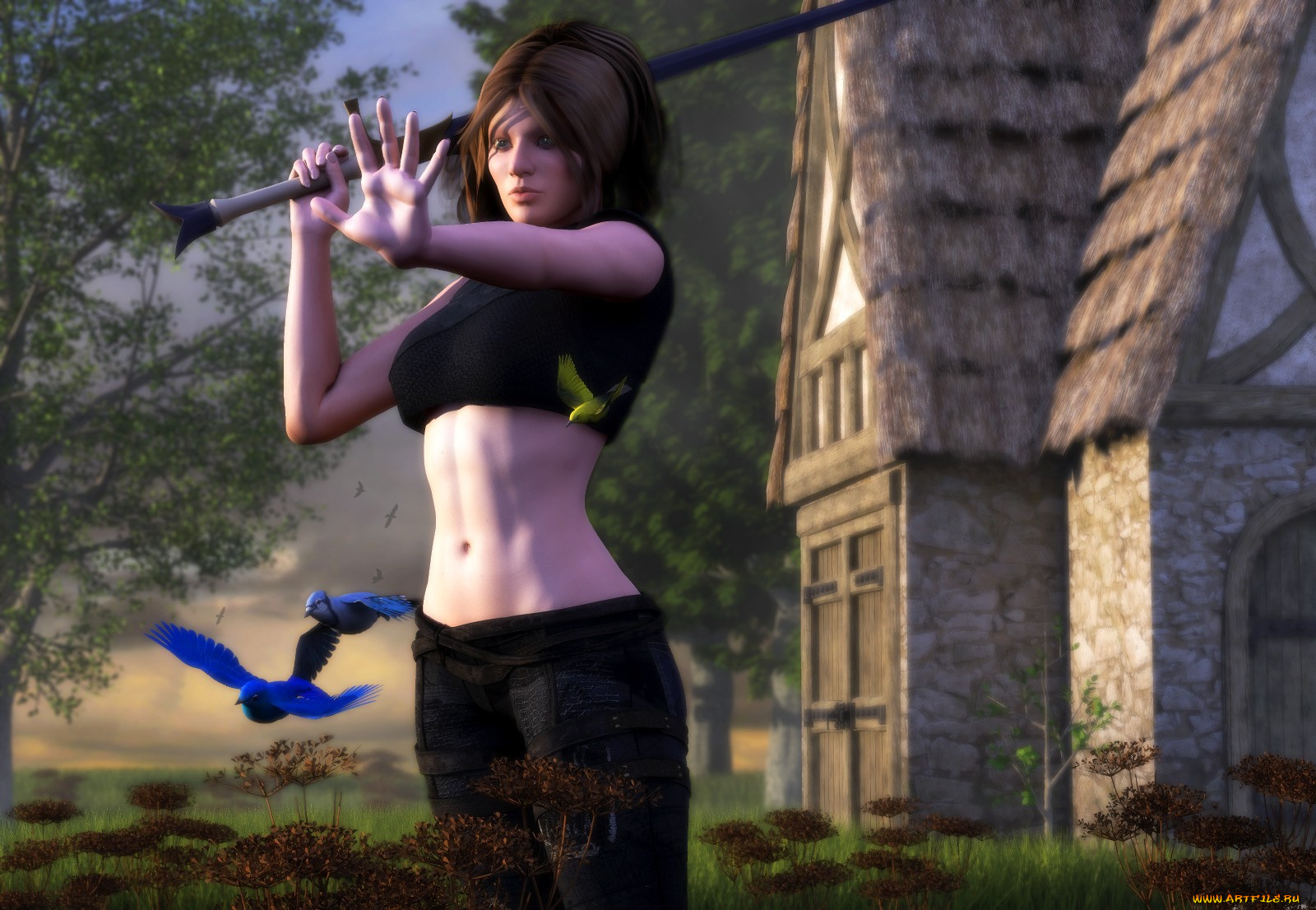 3д, графика, amazon, амазонки, птицы, девушка