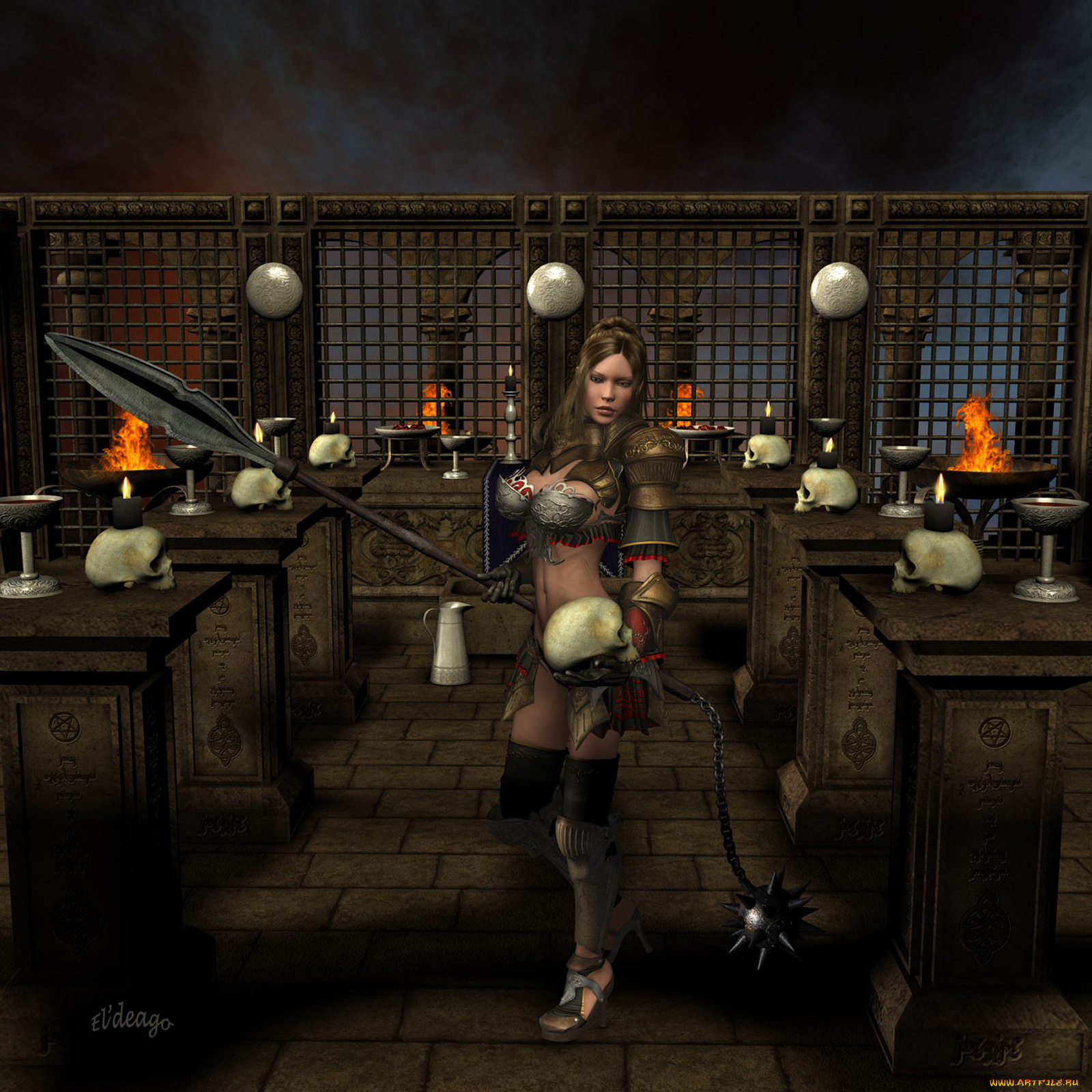 3д, графика, amazon, амазонки, девушка, оружия, черепа