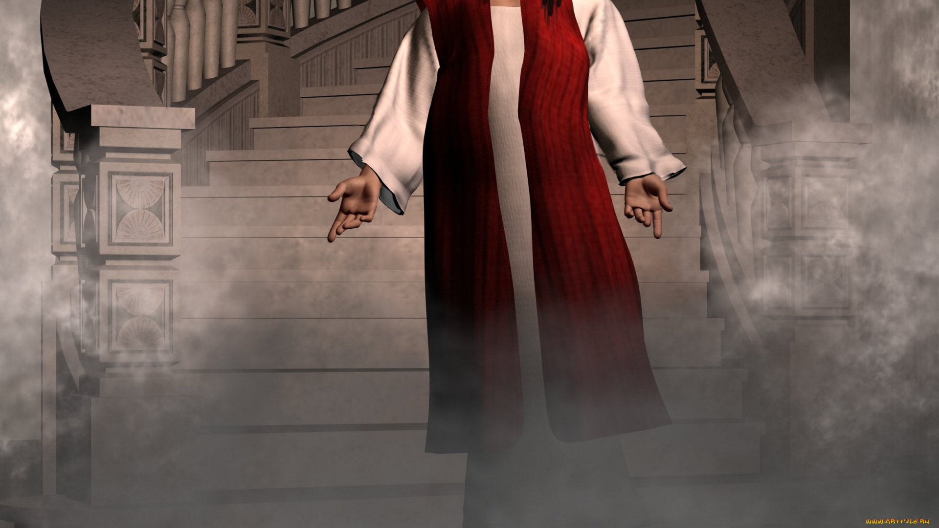 3д, графика, people, люди, лесница, дымка