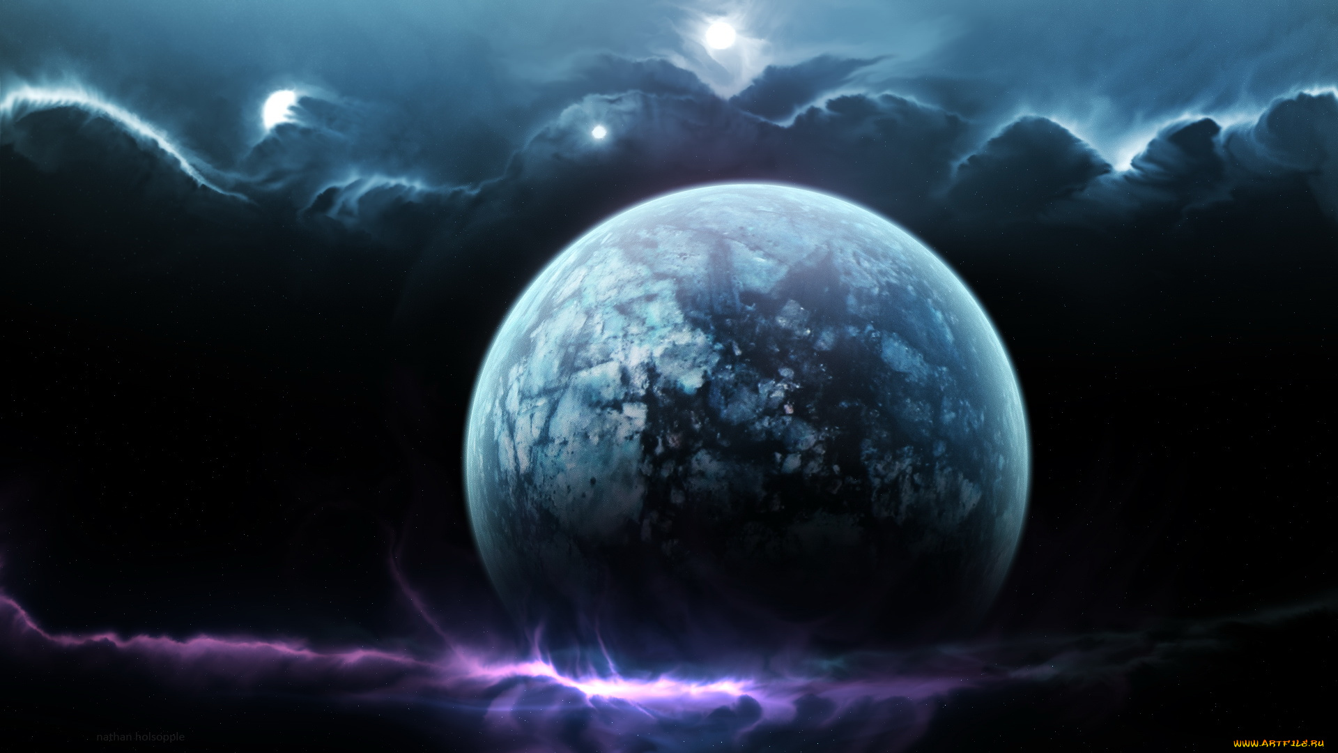 космос, арт, планета, свечения