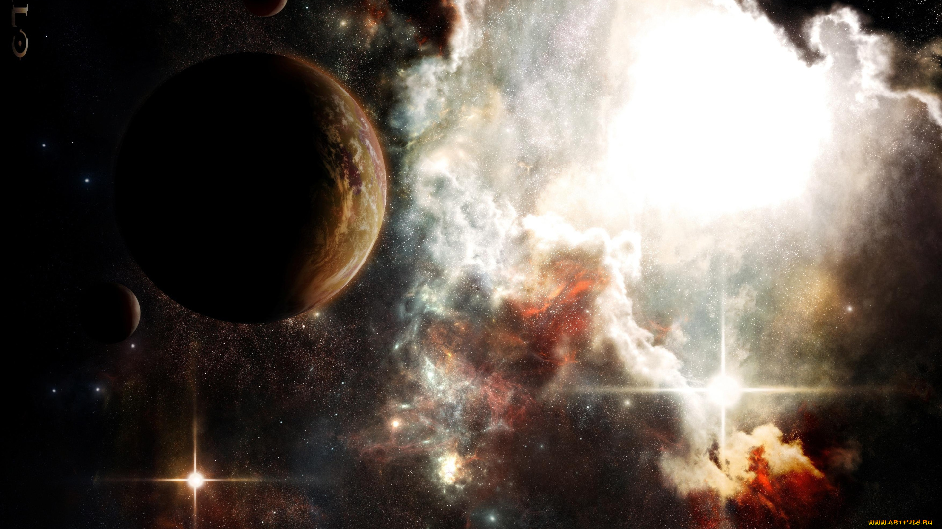 космос, арт, звезды, спутники, планета, созвездие, туманность