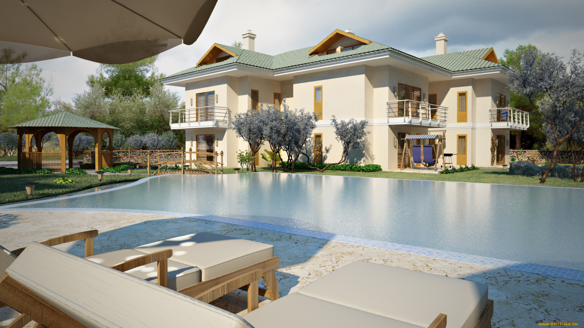 3д, графика, architecture, архитектура, бассейн, дом