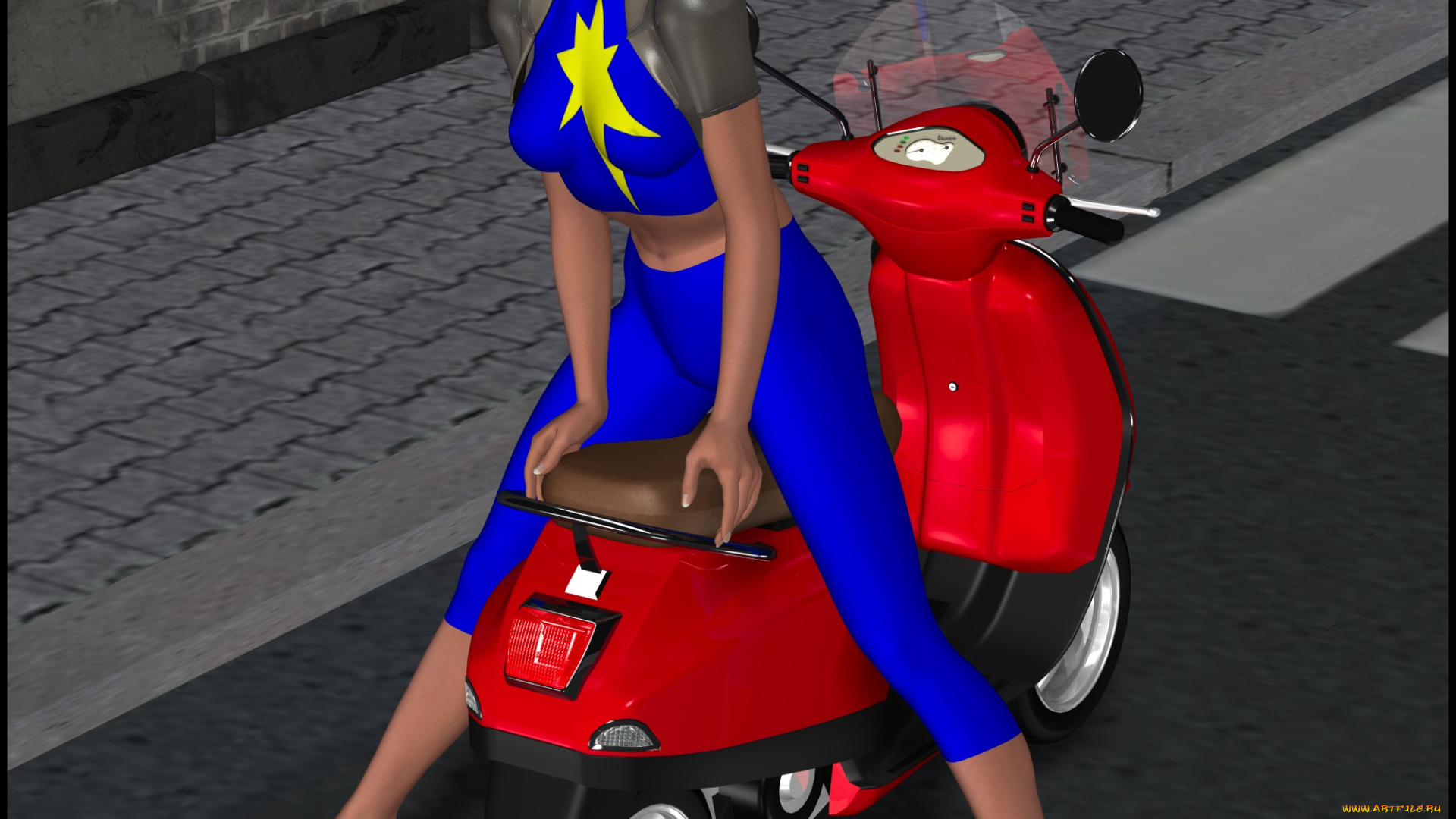 3д, графика, fantasy, фантазия, lordsnot, мопед, девушка