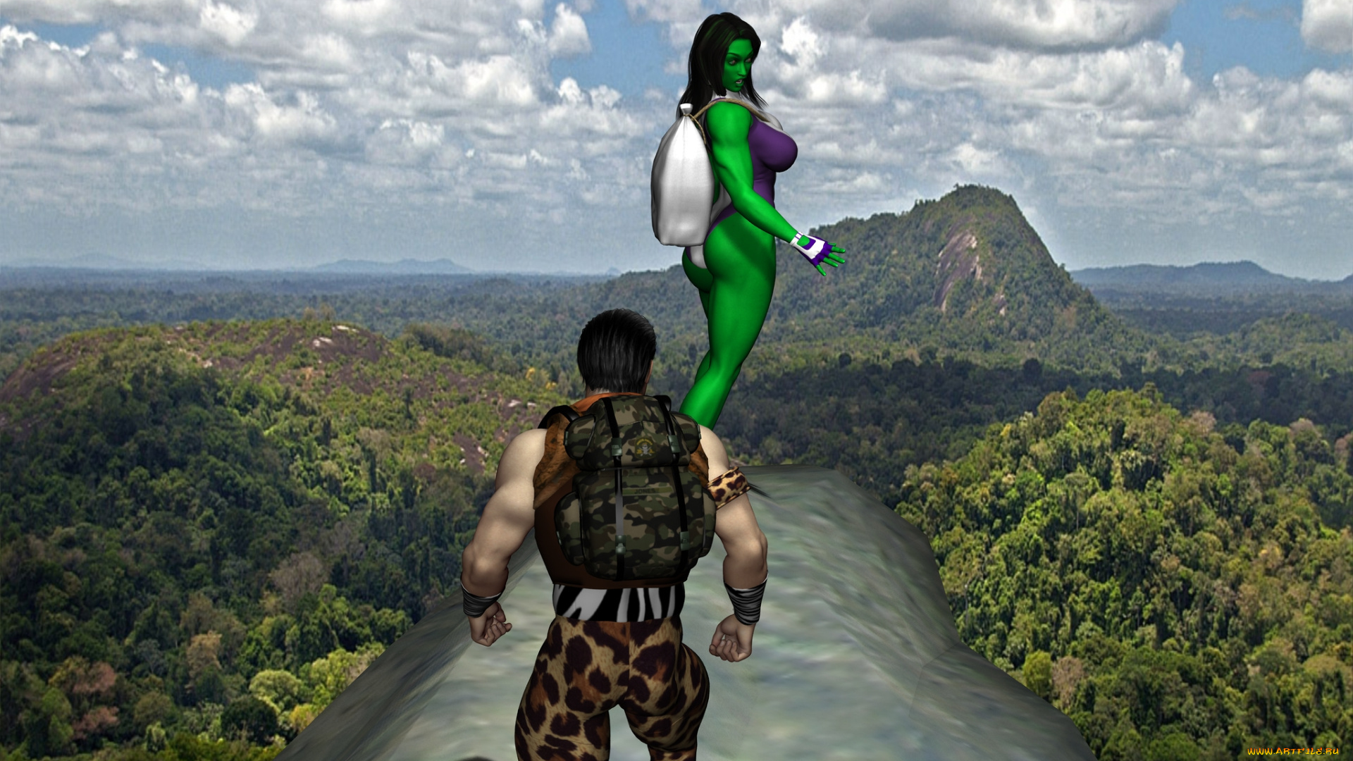 3д, графика, fantasy, фантазия, облака, парень, скала, лес