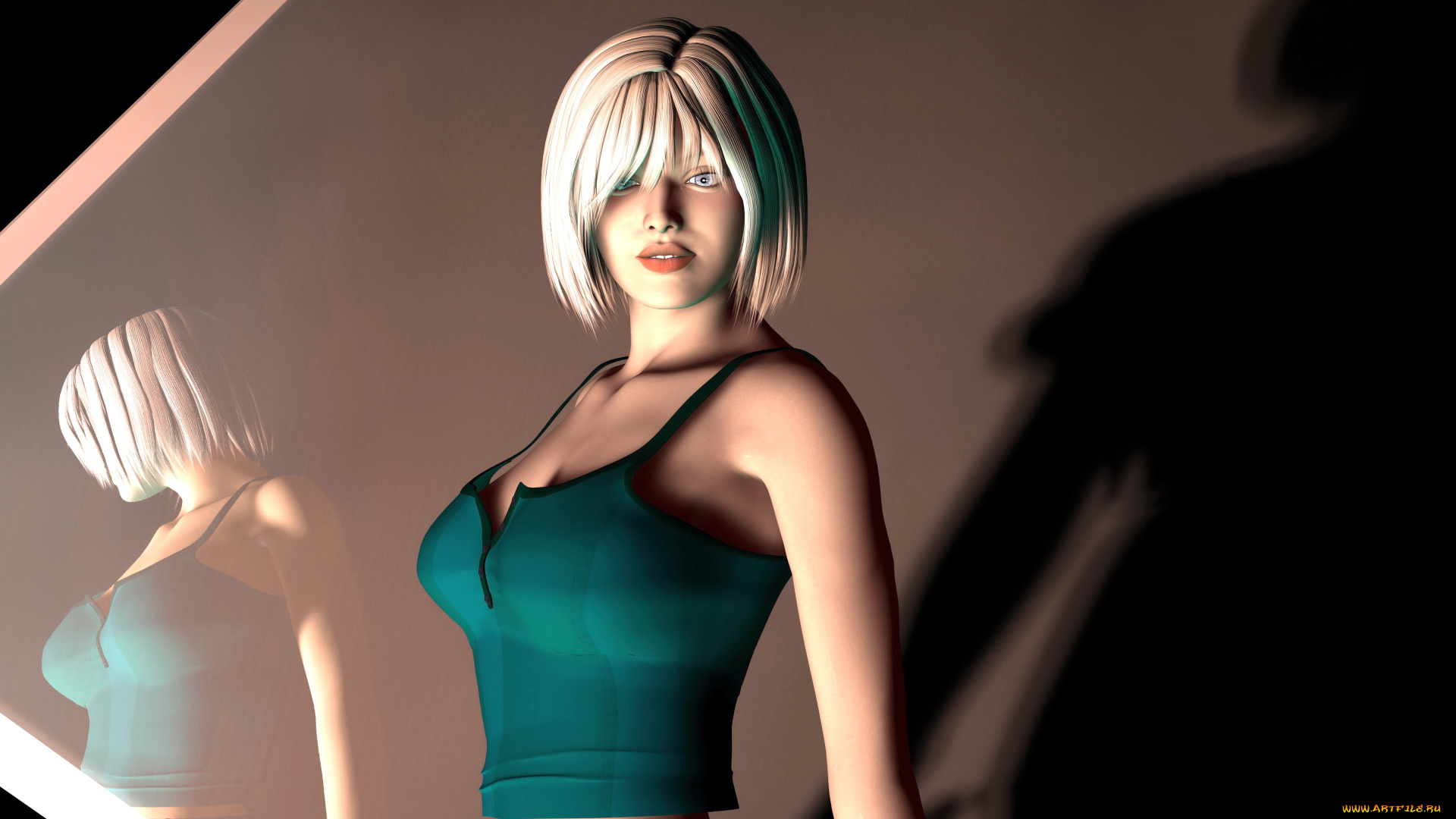 3д, графика, people, люди, отражение, платье, девушка