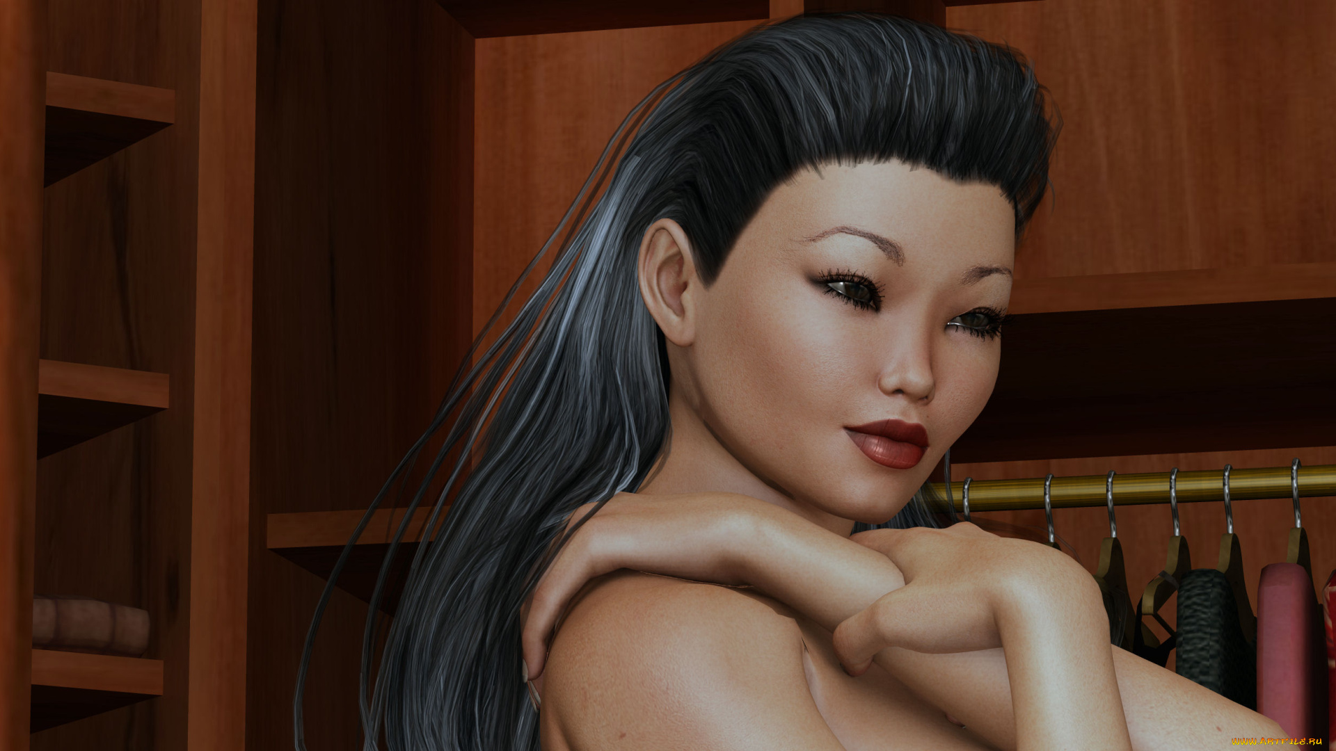 3д, графика, portraits, портрет, азиатка, взгляд, девушка