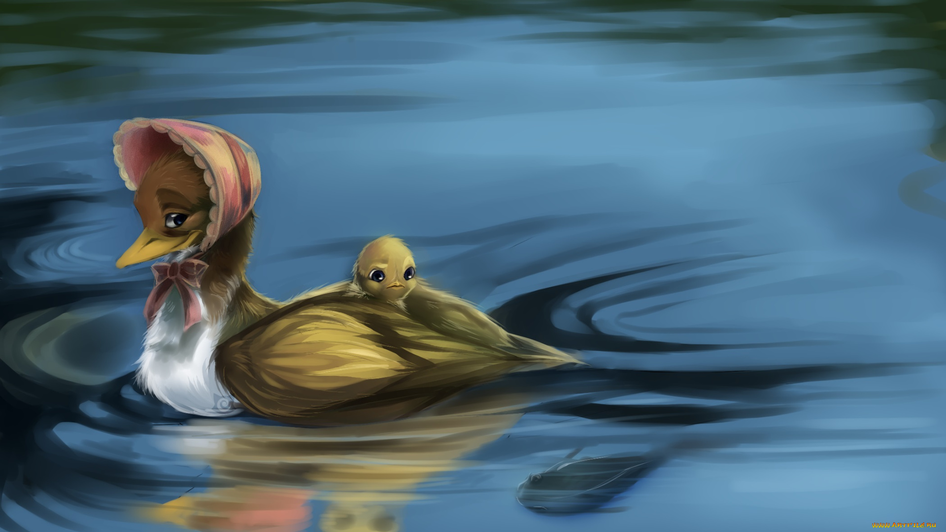 рисованные, животные, утенок, утка