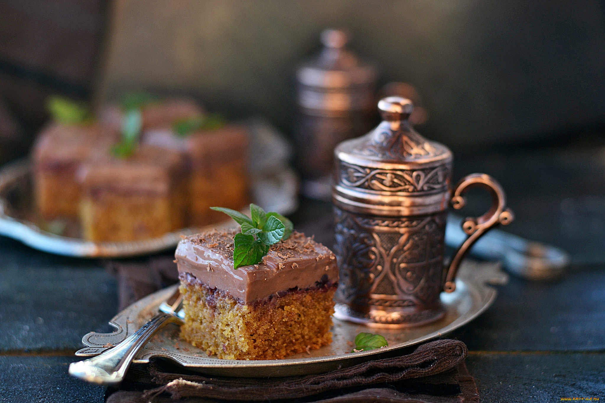 еда, пирожные, кексы, печенье, чашка, тортик, мята