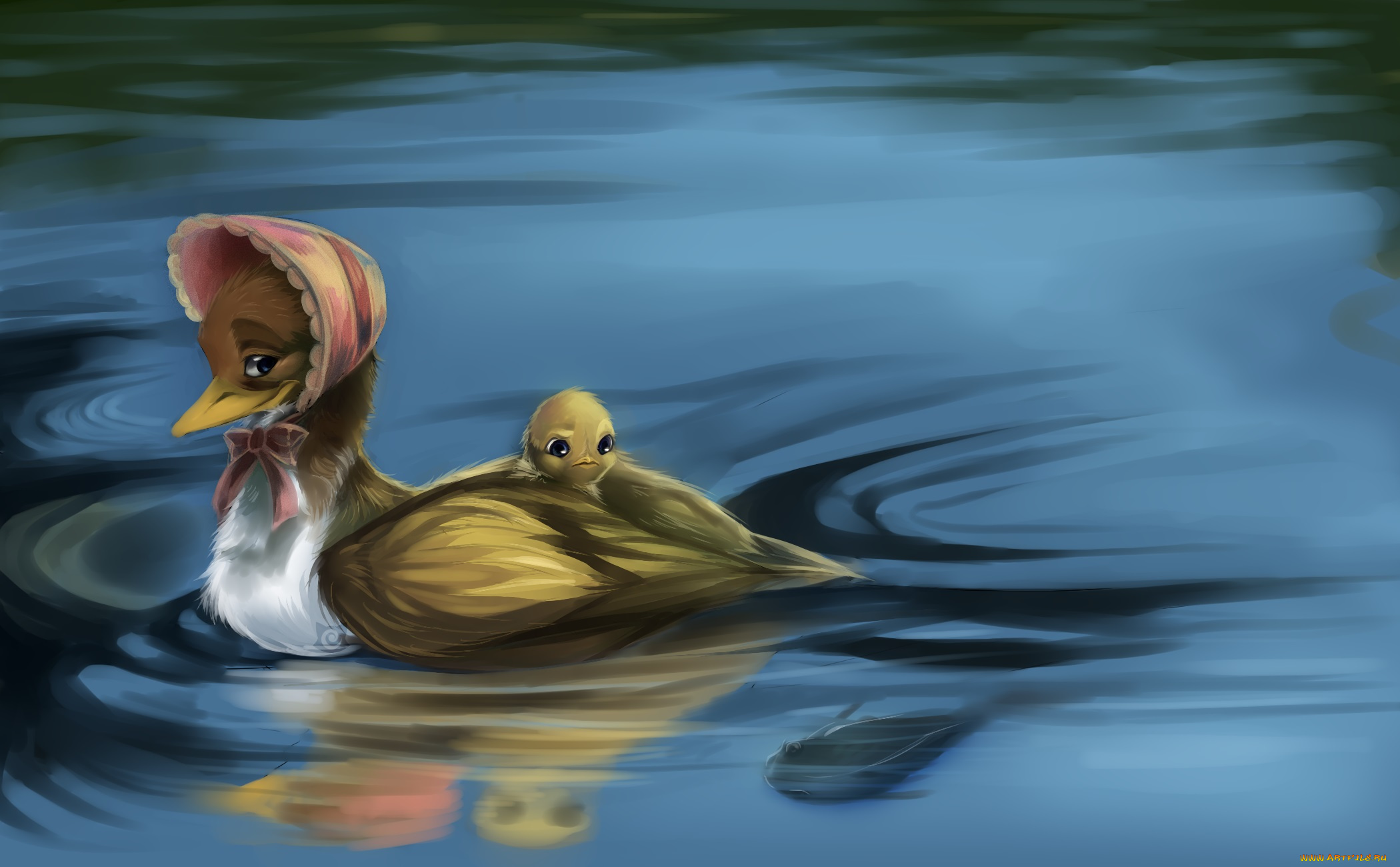 рисованные, животные, утенок, утка