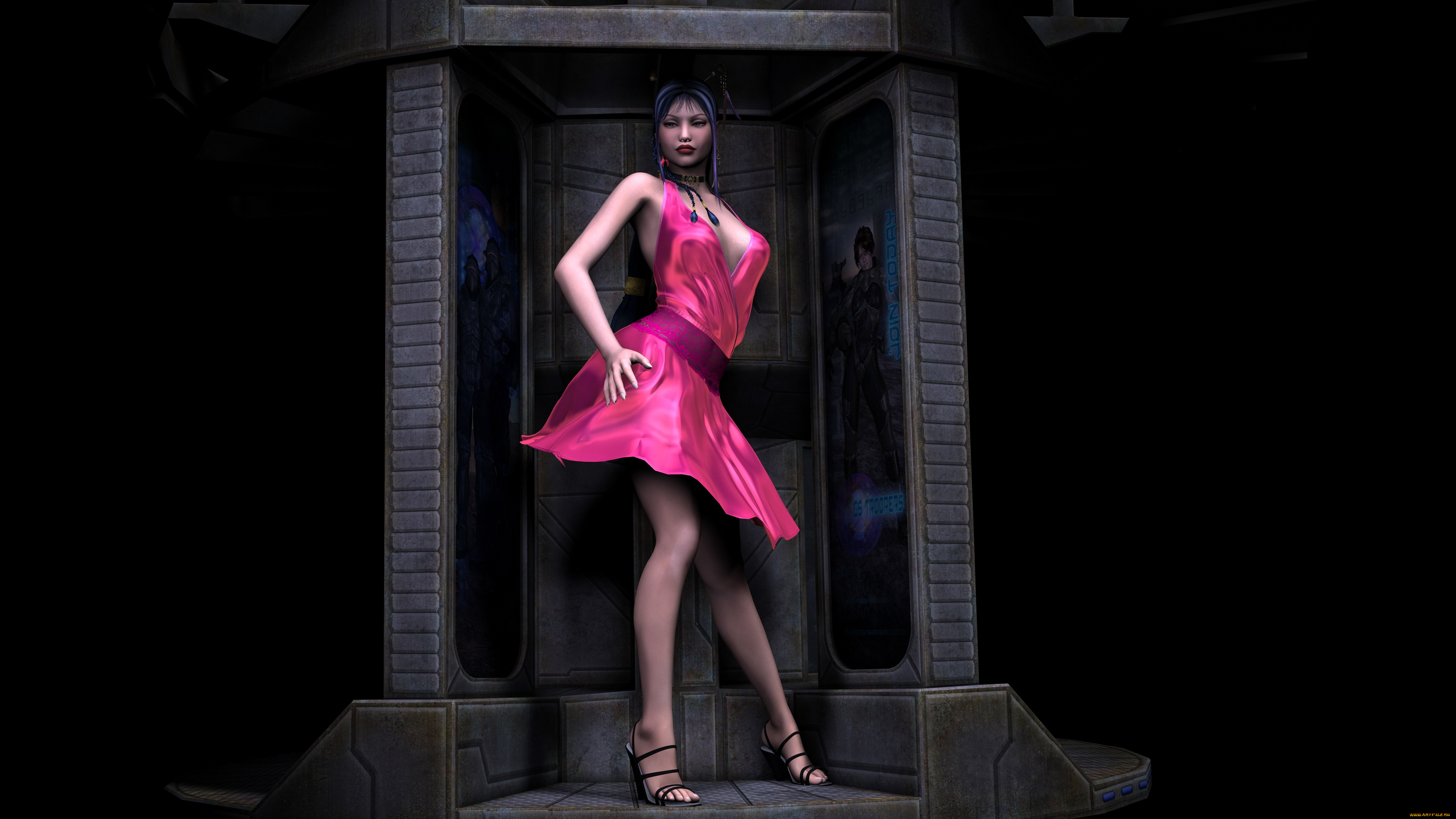 3д, графика, people, люди, платье, взгляд, девушка