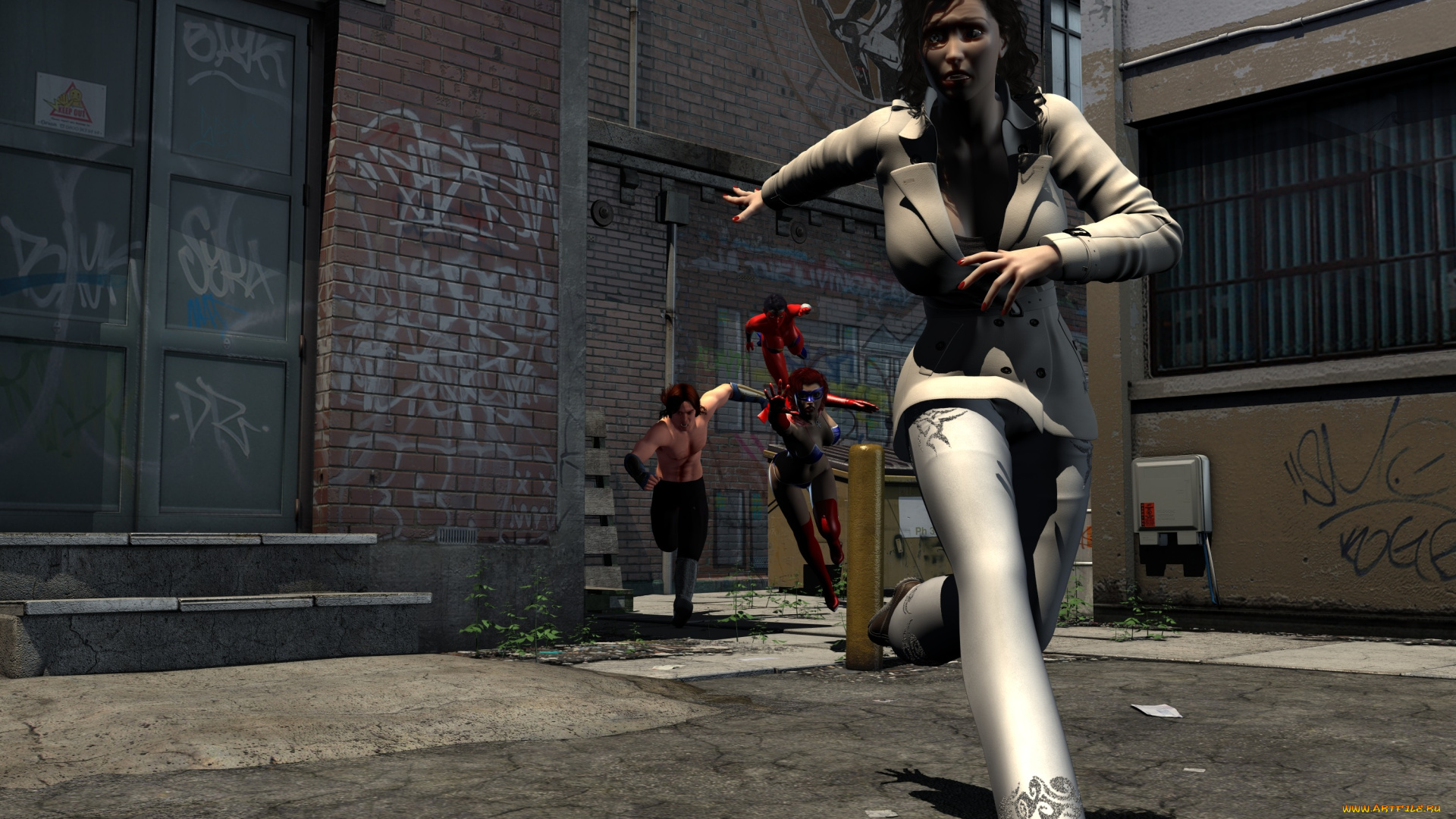 3д, графика, фантазия, , fantasy, мужчины, девушка, улица, ночь