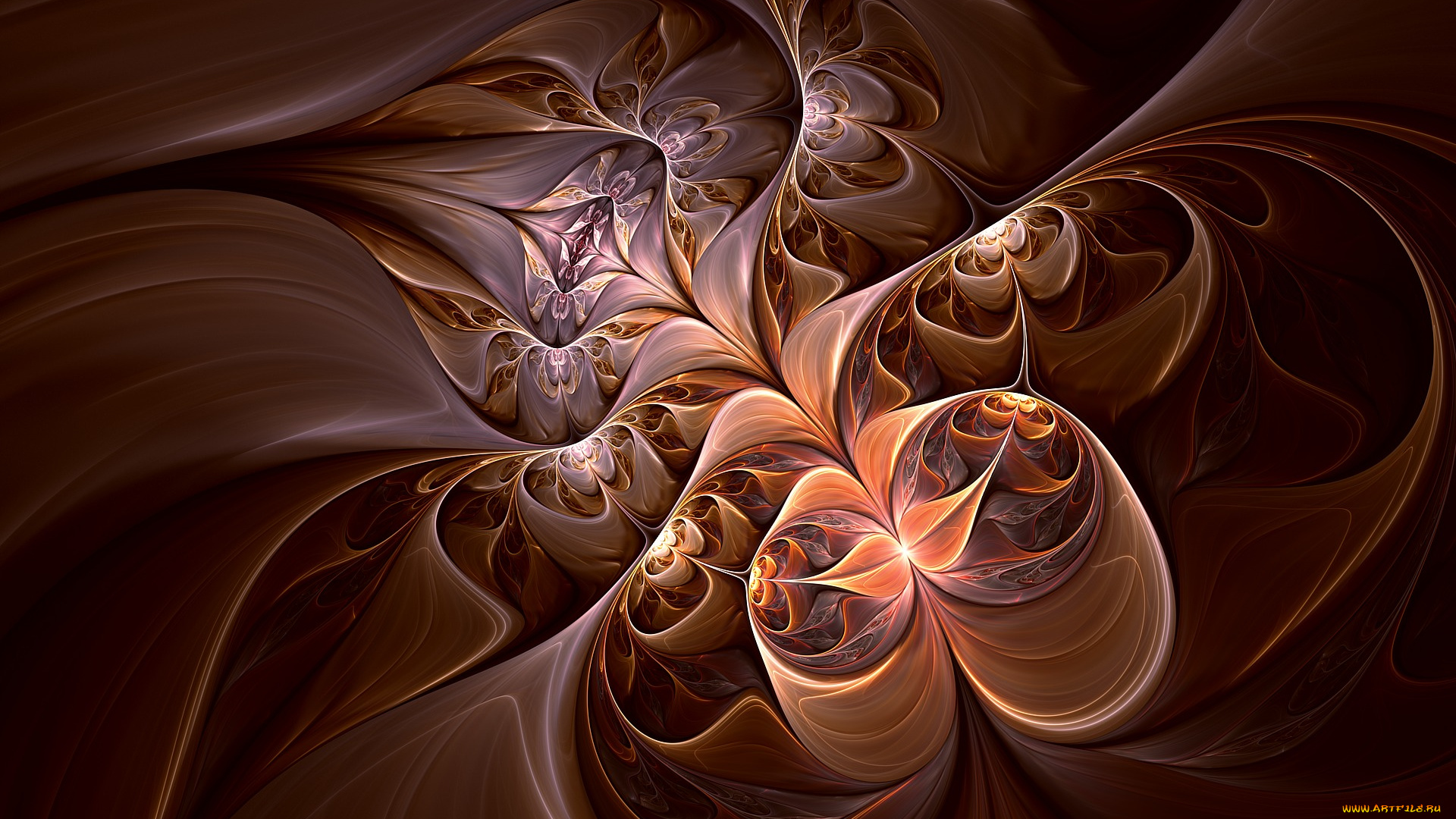 3д, графика, фракталы, , fractal, линии, изгибы, формы, коричневый
