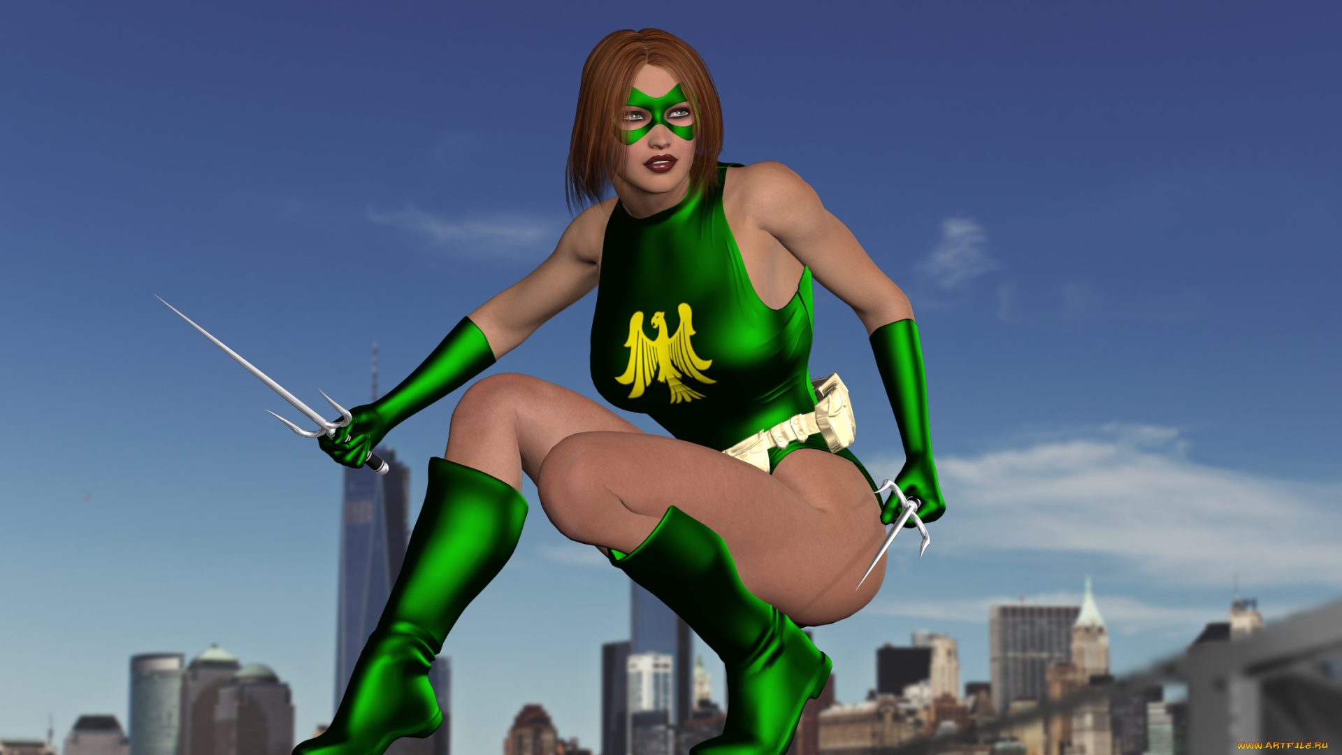 3д, графика, люди, , people, девушка, взгляд, оружие, город