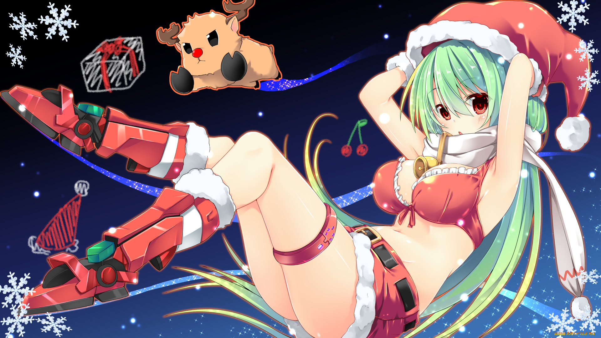 аниме, -merry, chrismas, &, winter, олень, блондинка, шапка, год, новый, арт, взгляд, девушка, mayonnaise, dodome-iro