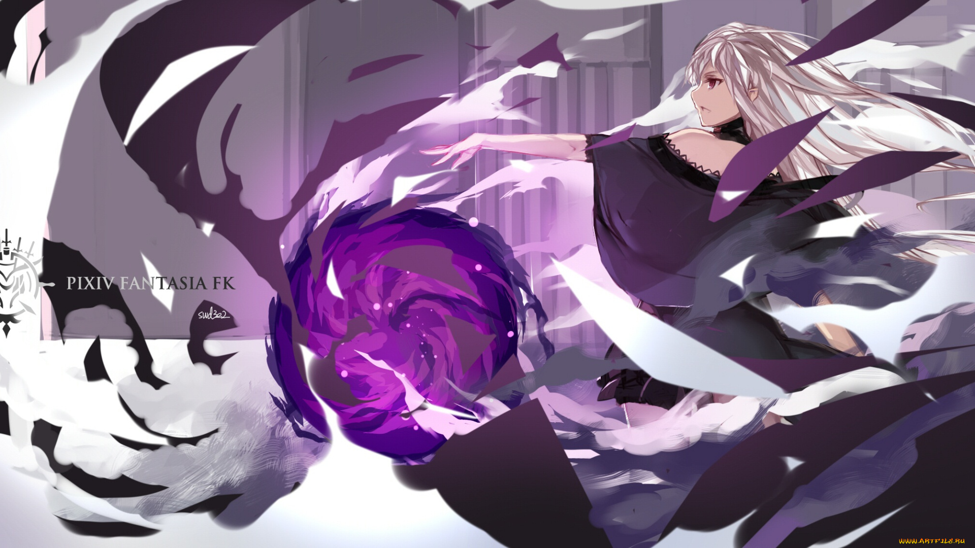 аниме, pixiv, fantasia, девушка, профиль, волосы, магия, шар, рука, арт, pixiv, fantasia, swd3e2, осколки