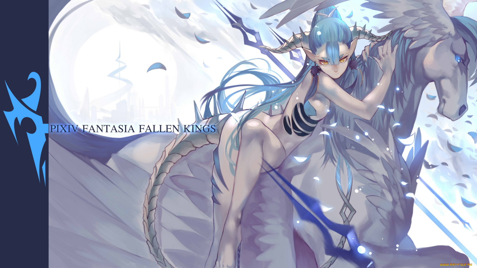 аниме, pixiv, fantasia, joseph, девушка, fantasia, pixiv, оружие, облака, небо, дракон, lee, арт, наедник