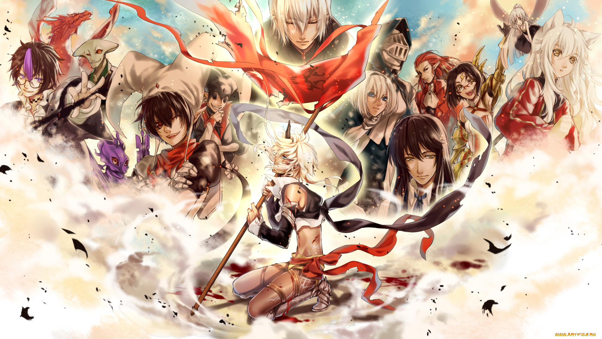 аниме, pixiv, fantasia, kingchenxi, арт, парни, существа, девушки, персонажи