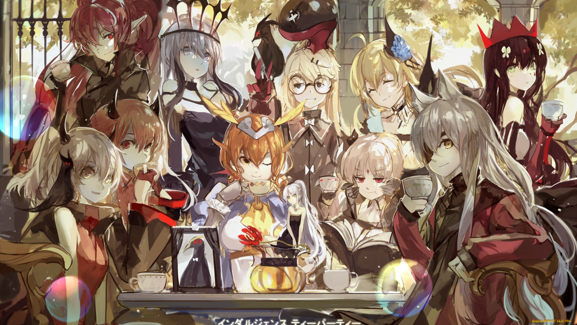 аниме, pixiv, fantasia, стол, арт, armeechef, fantasia, pixiv, saberiii, девушки, чашки