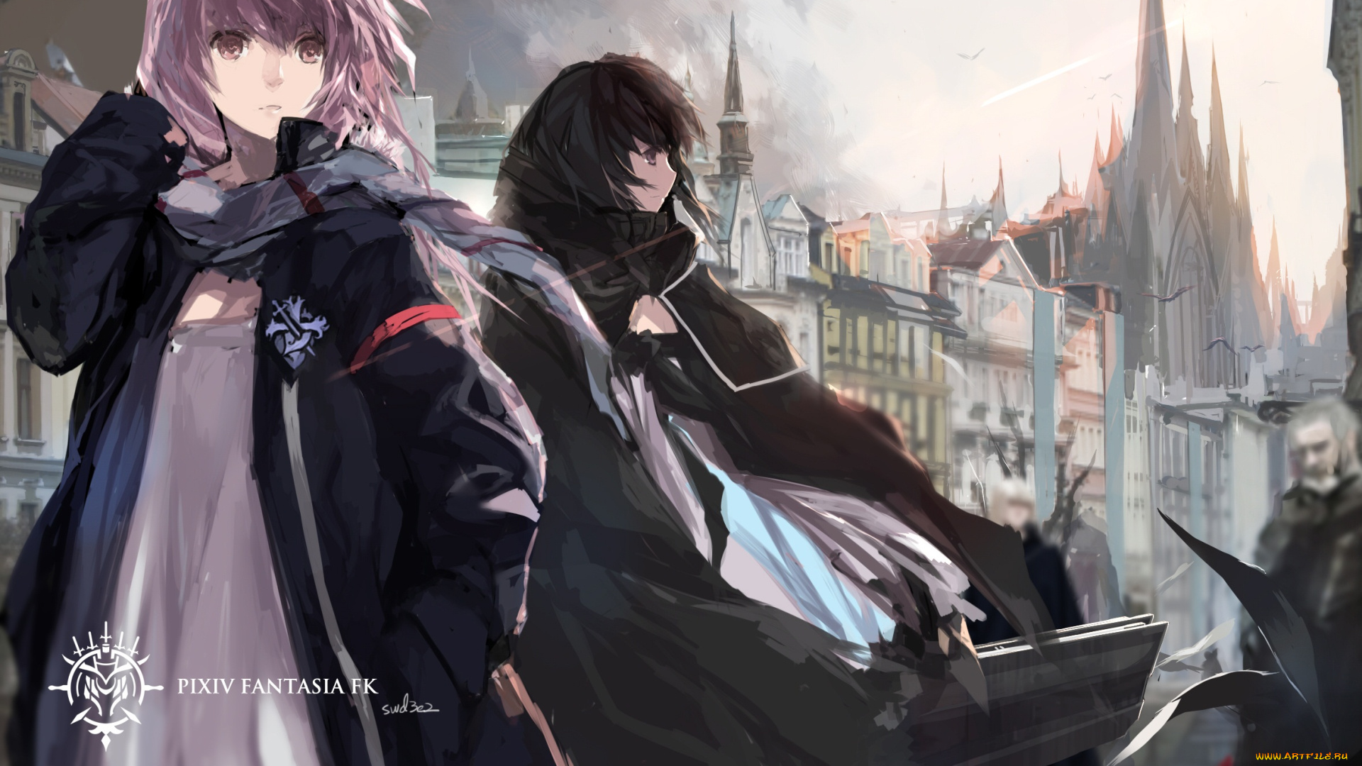 аниме, pixiv, fantasia, swd3e2, арт, девушки, город, замок