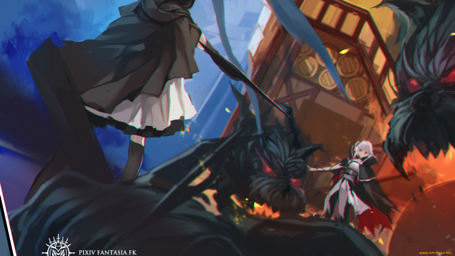 аниме, pixiv, fantasia, swd3e2, девушки, собаки