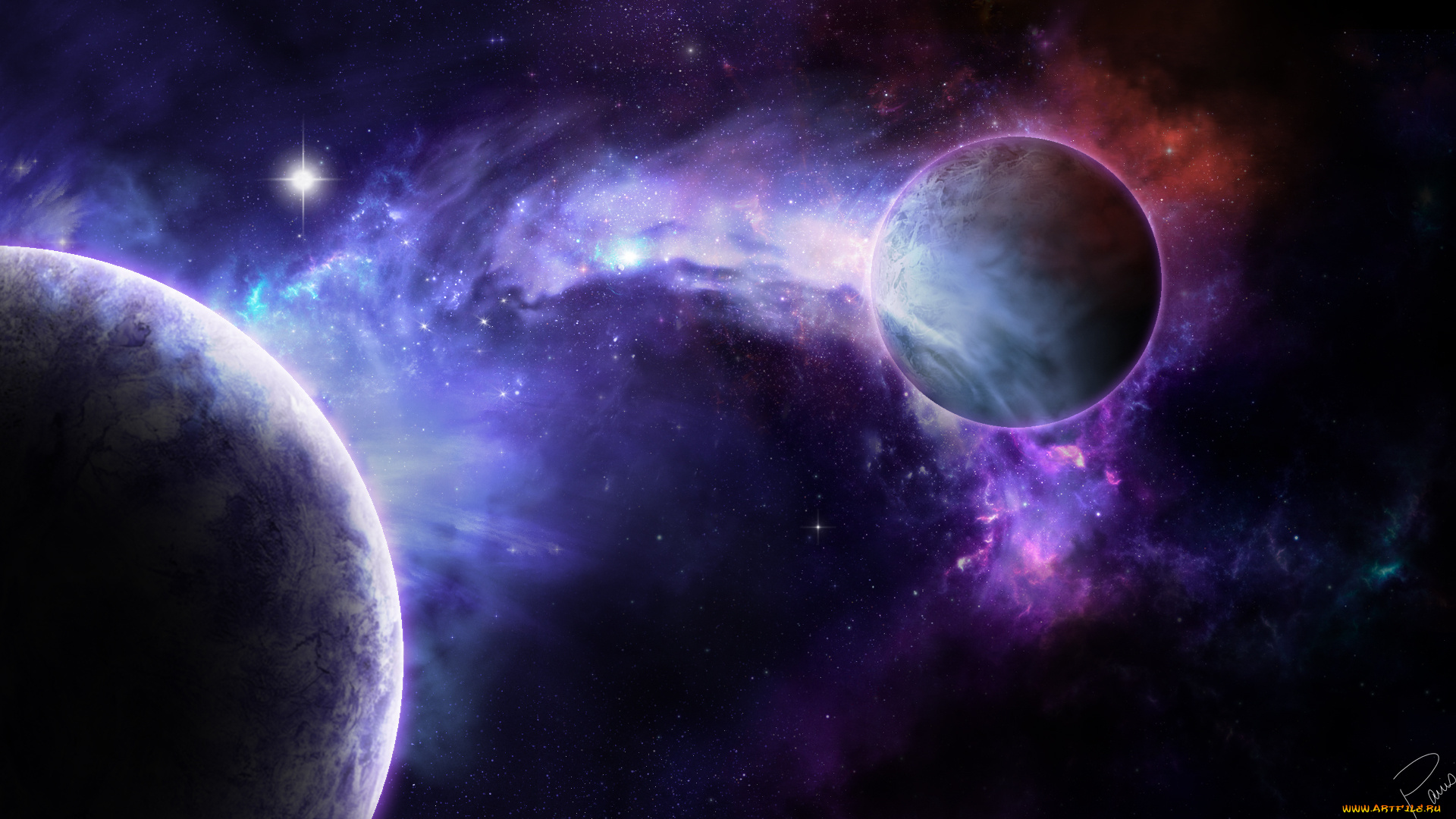 космос, арт, звезды, вселенная, планеты