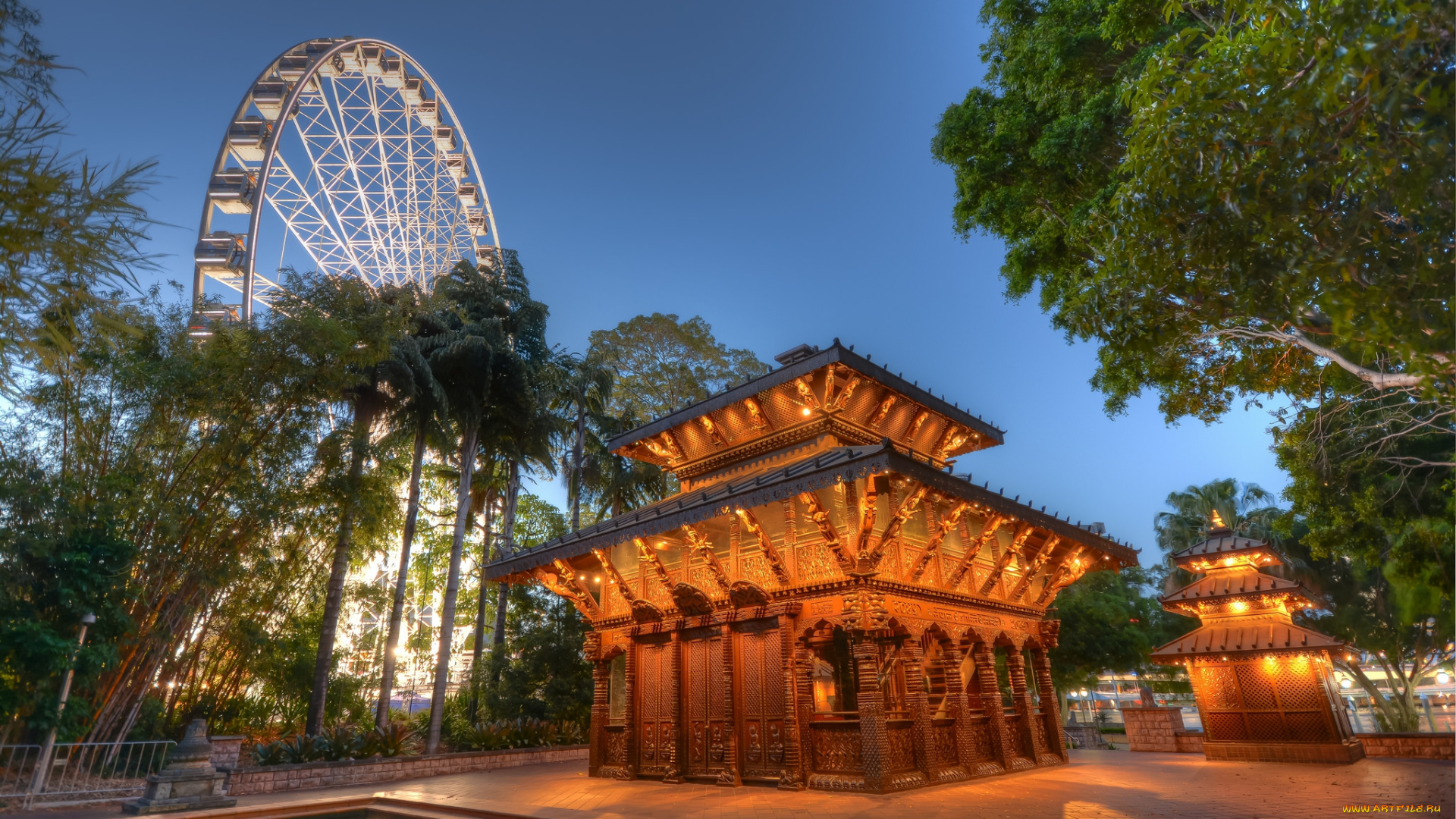 nepal, peace, pagoda, southbank, brisbane, города, -, буддийские, и, другие, храмы, пагода, огни, парк