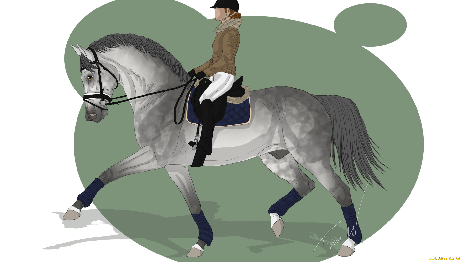 рисованное, животные, , лошади, лошадь, фон, всадник
