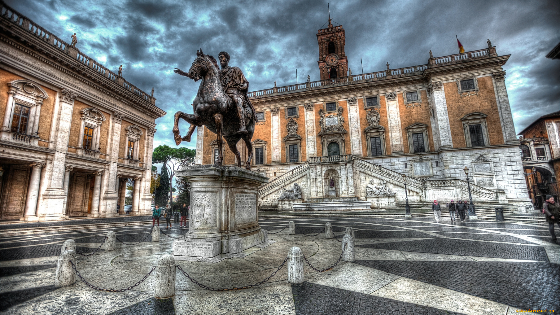 roma, by, day, -, piazza, del, campidoglio, города, рим, , ватикан, , италия, здания, статуя, площадь