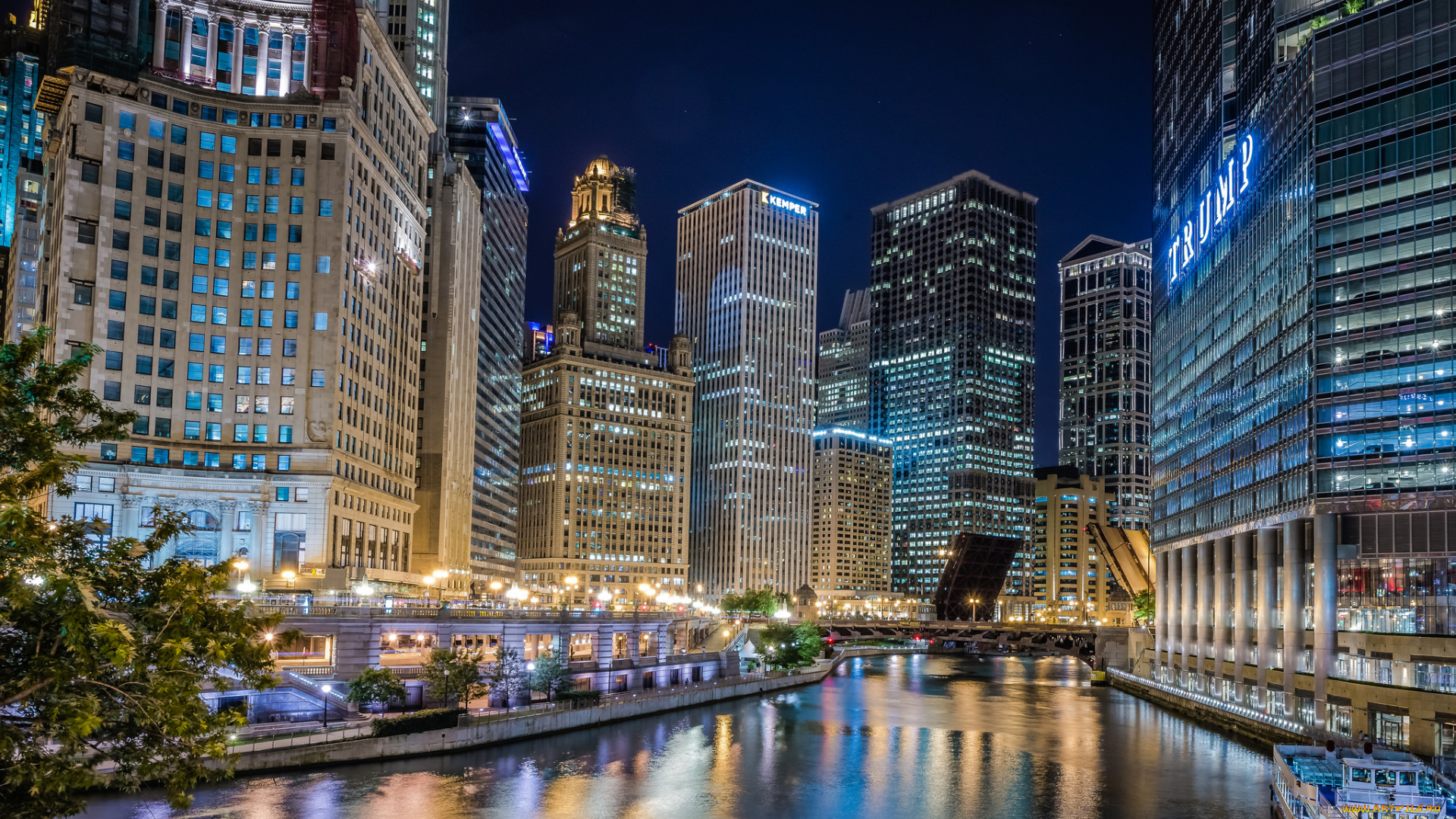 trump, river, at, night, города, -, огни, ночного, города, ночь, небоскребы, река, огни