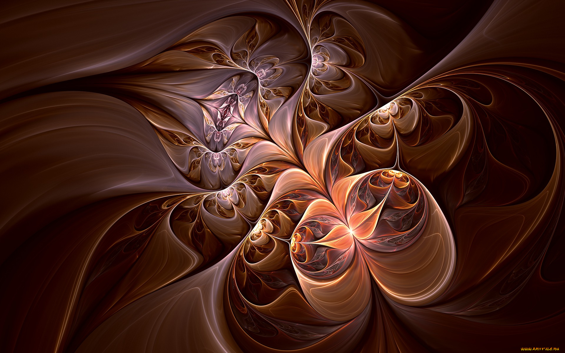 3д, графика, фракталы, , fractal, линии, изгибы, формы, коричневый