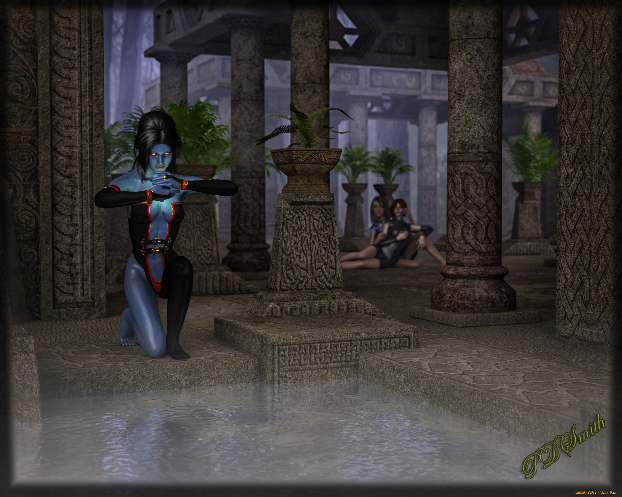 3д, графика, существа, , creatures, халк, взгляд, бассейн, колоны, здание