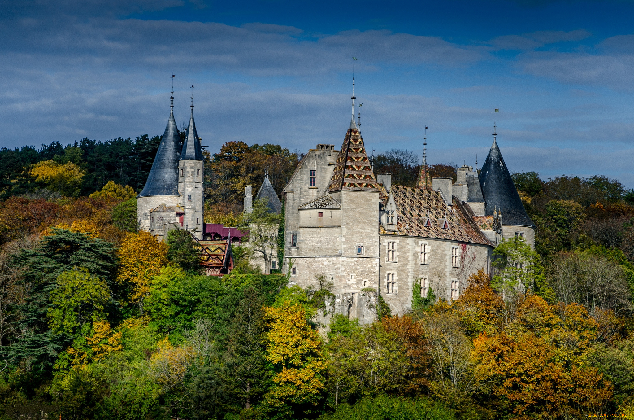 города, -, дворцы, , замки, , крепости, осень, лес, замок