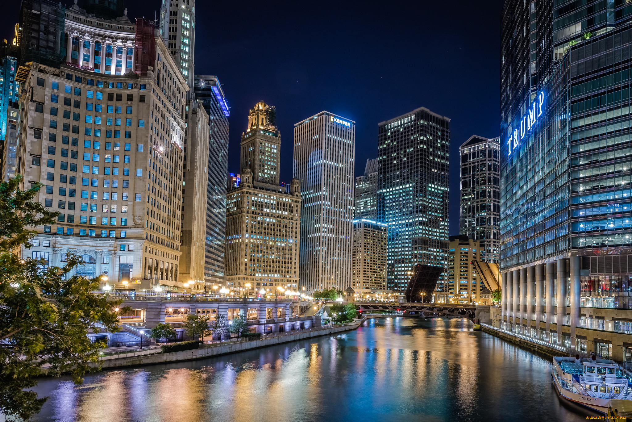 trump, river, at, night, города, -, огни, ночного, города, ночь, небоскребы, река, огни