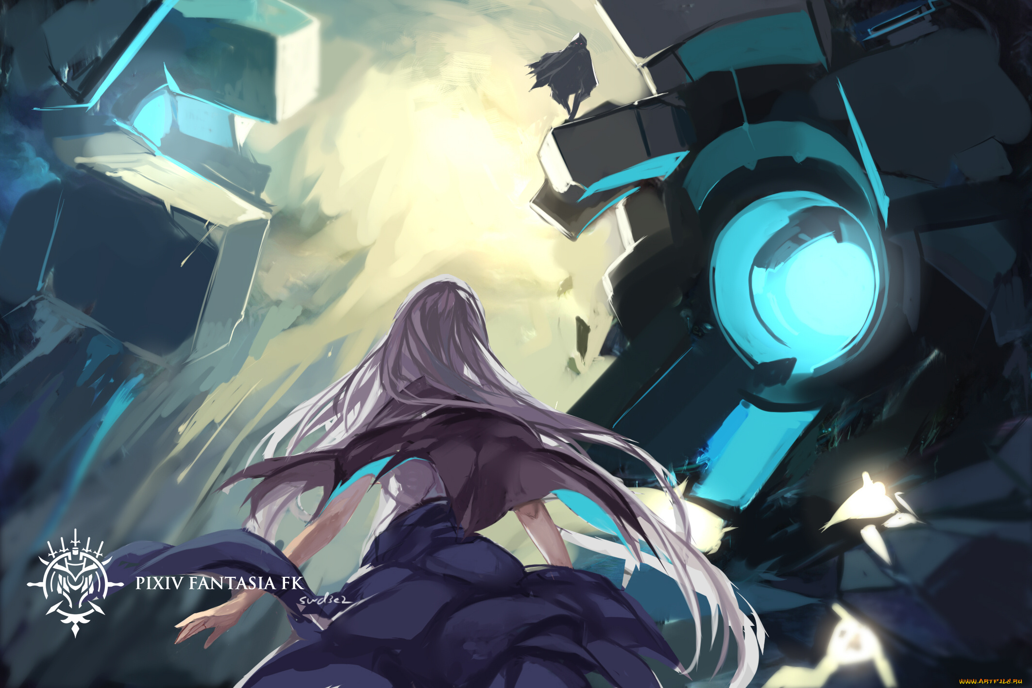 аниме, pixiv, fantasia, swd3e2, арт, девушка, спина, силуэт