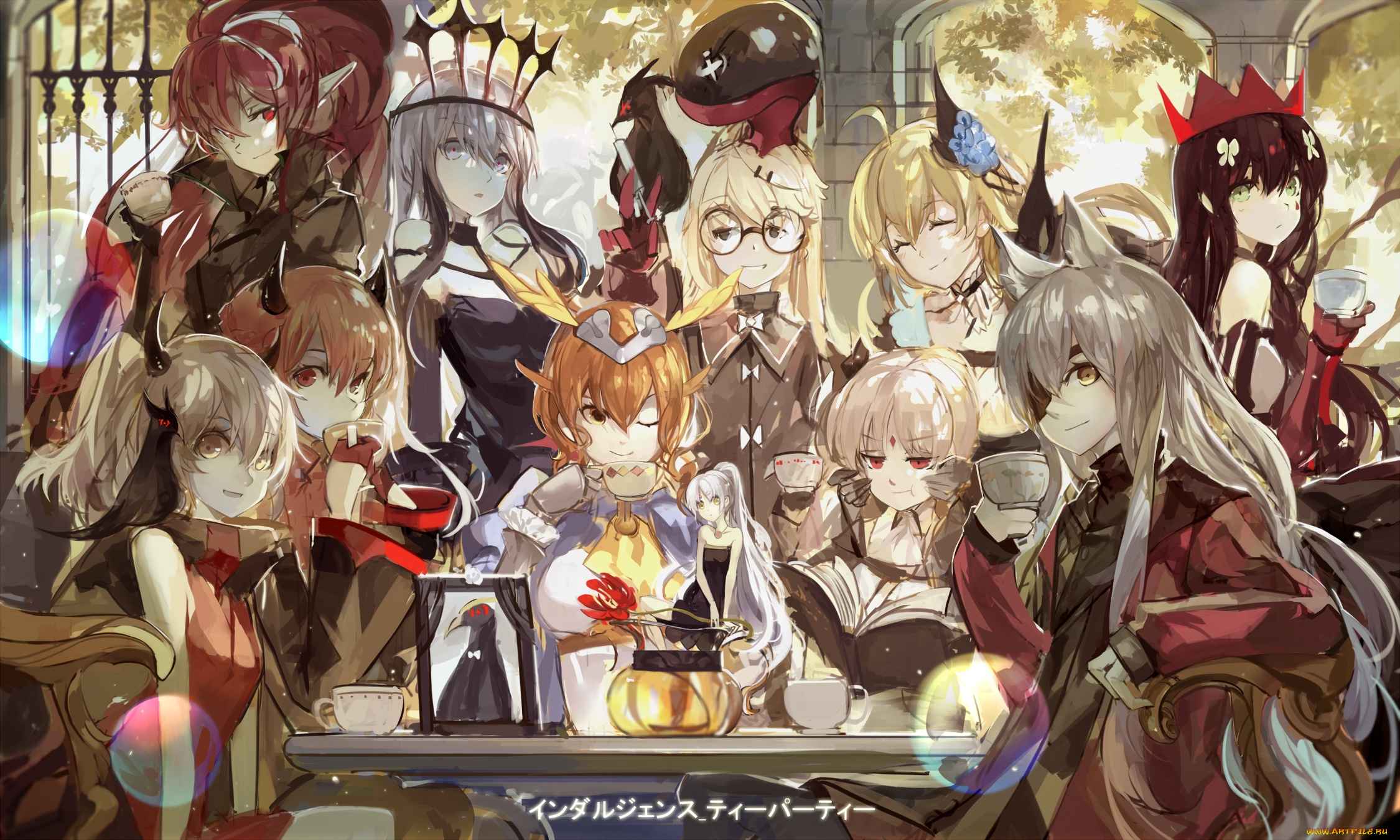 аниме, pixiv, fantasia, стол, арт, armeechef, fantasia, pixiv, saberiii, девушки, чашки