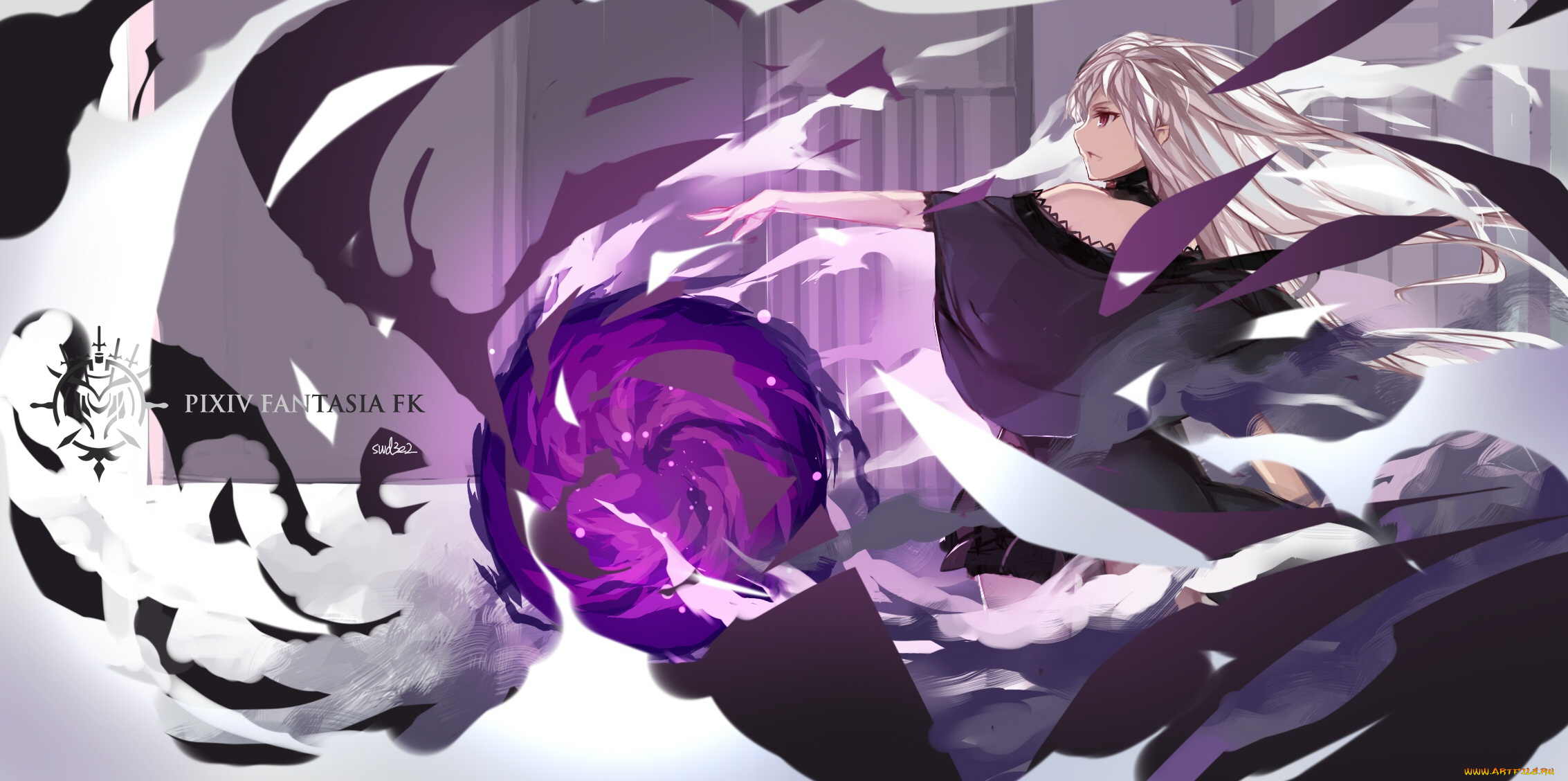 аниме, pixiv, fantasia, девушка, профиль, волосы, магия, шар, рука, арт, pixiv, fantasia, swd3e2, осколки