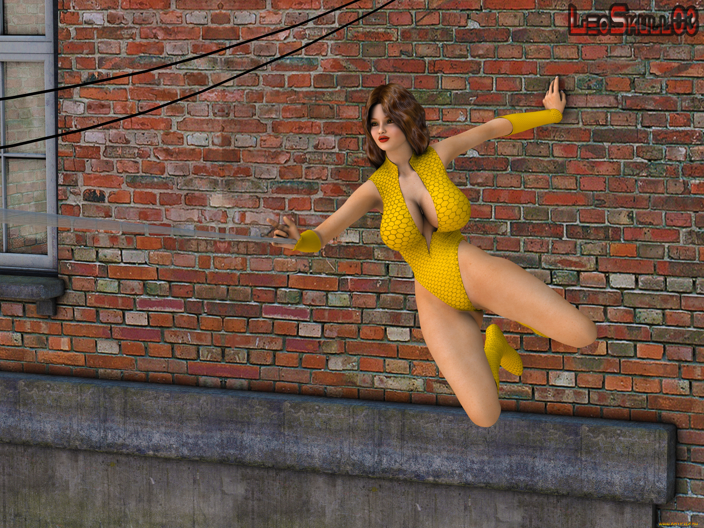 3д, графика, фантазия, , fantasy, стена, полет, взгляд, девушка